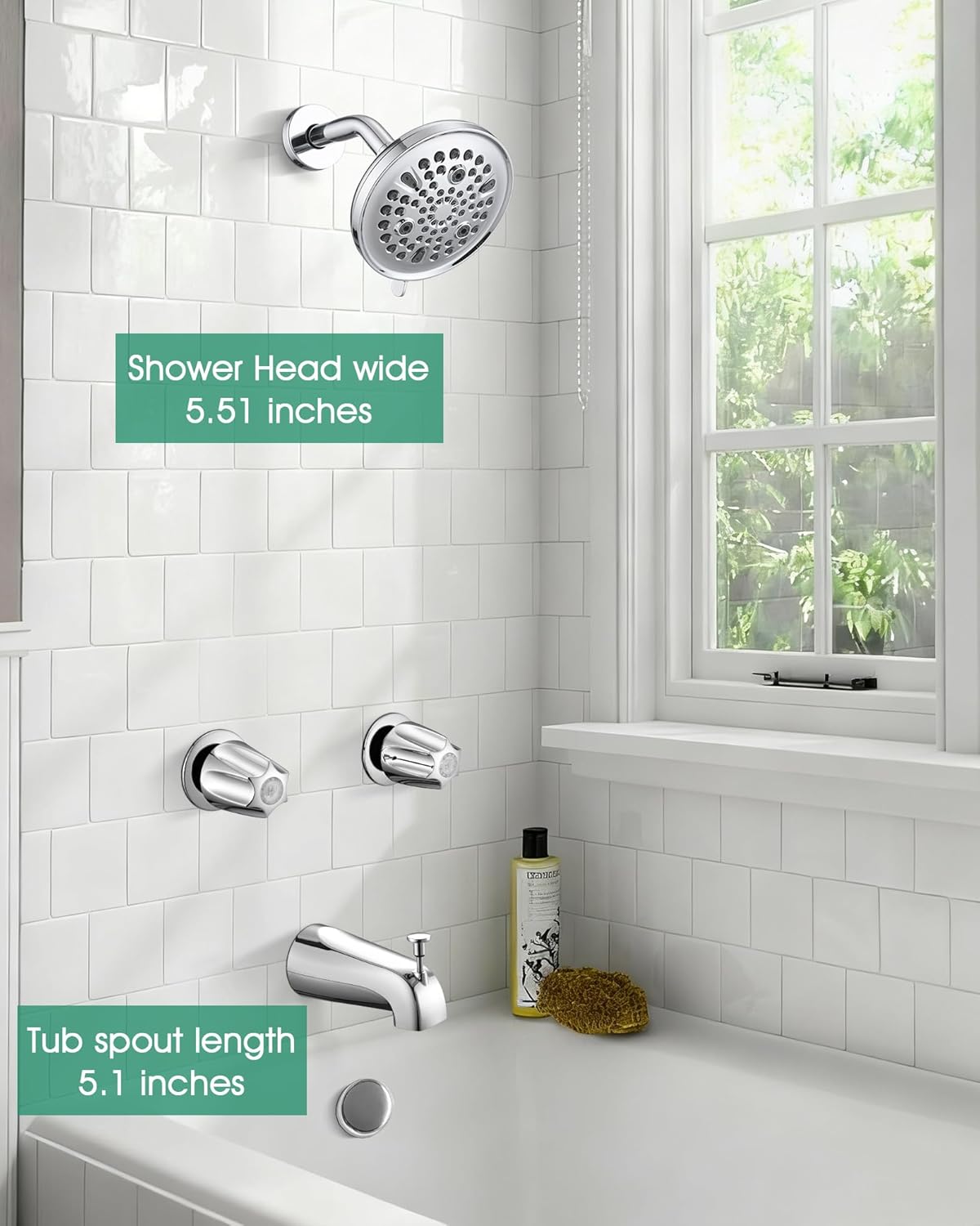 9-Setting Rain Shower Faucet& Bathtub 2 Handle Knob Tub & Shower Rough-In Valve, Included Rough-in Valve, Chrome