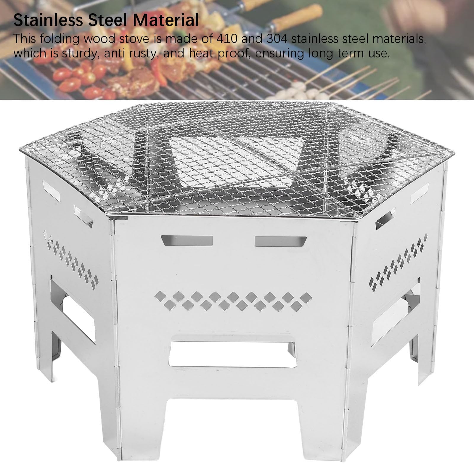 Fockety Składany piecyk na drewno, szerokootwieralny, przenośny piecyk na drewno ze stali nierdzewnej z pokrowcem, wędrówki, piknik, grill, ogrzewanie, gotowanie na świeżym powietrzu