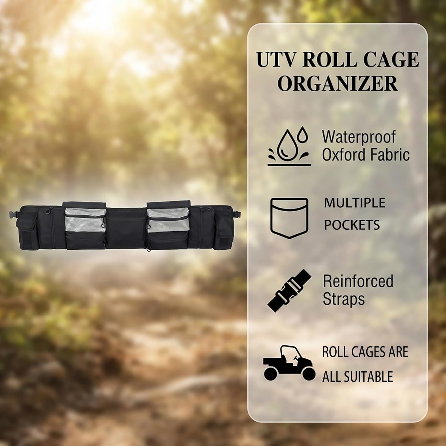 UTV Roll Cage Storage Bag for Segway Powersports Snarler 1997-2014, Heavy Duty Water Resistant Cargo Organizer, Tool & Gear Storage for Most Side-by-Side Vehicles