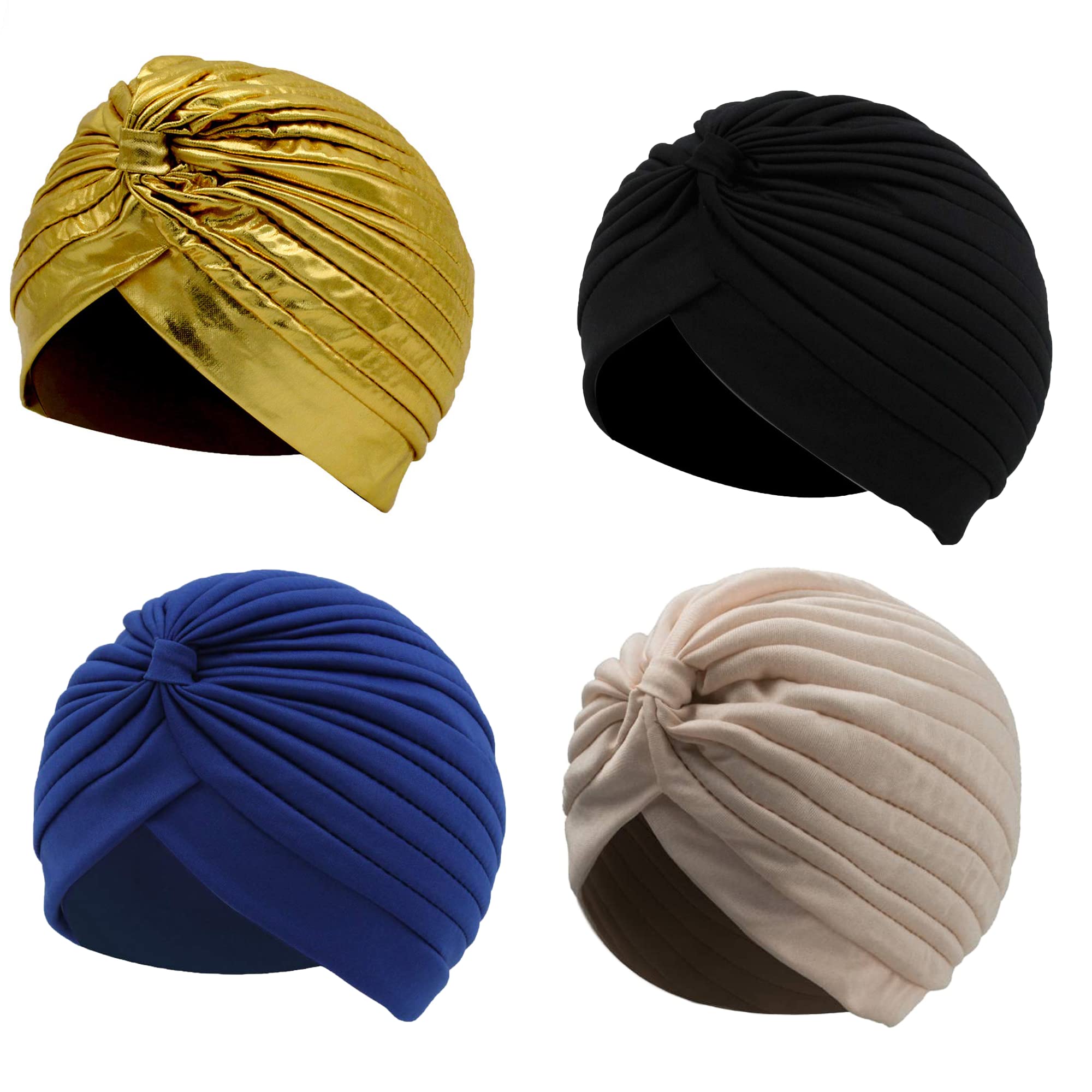 Casquette Plissée Turban Tête Chapeau Indien Arabe - Style Vintage Unisexe Festival Couleur Unie