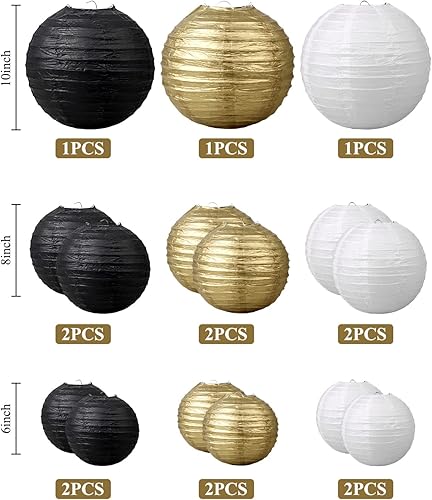 Miniatura 6 de VIJIV 15 linternas de papel para fiesta de boda, 6 pulgadas, 8 pulgadas, 10 pulgadas, tamaño mixto, faroles chinos redondos decorativos,