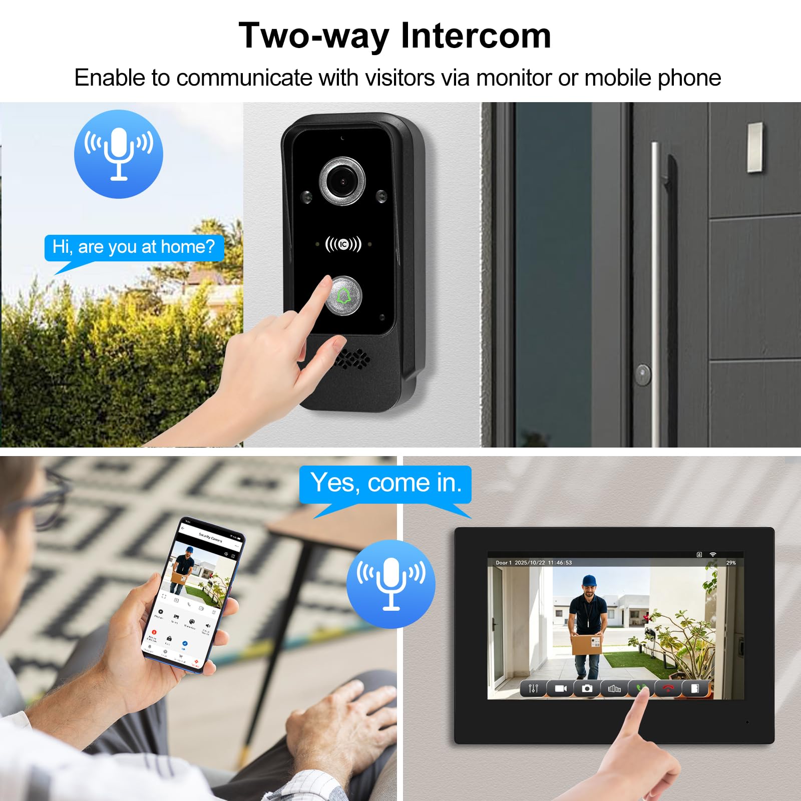Sistema de Videoportero con Timbre WiFi de 2 Cables, Cámara HD 1080P con Pantalla Táctil Color de 7 Pulgadas, Visión Nocturna, Grabación, Tarjeta RFID/App Tuya Desbloqueo Remoto