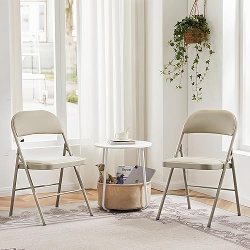 Miniatura 2 de DUMOS Paquete de 12 sillas plegables acolchadas de cuero, asiento comercial apilable portátil para interiores y exteriores con marco de acero,