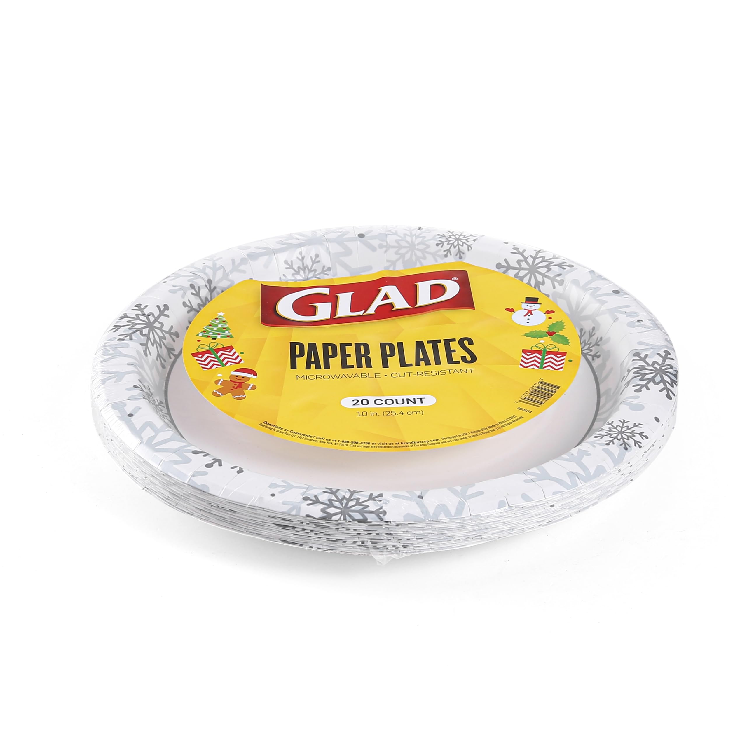 Glad Platos de papel desechables para uso diario con diseño navideño de copo de nieve gris, platos de papel resistentes, platos de papel para microondas para uso diario, 10 pulgadas, 20 unidades,