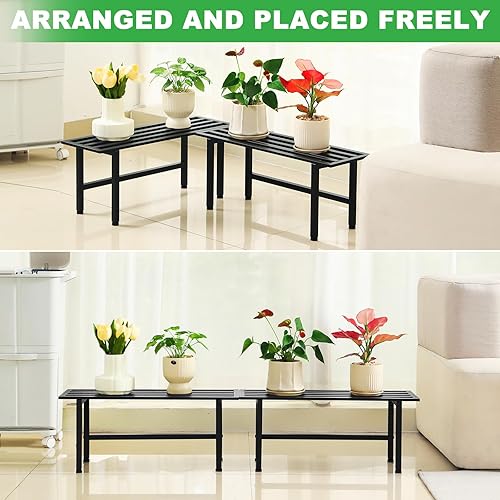 Miniatura 5 de Paquete de 2 soportes de metal para plantas al aire libre, estantes para plantas de interior, 1 nivel resistentes para múltiples plantas, 26