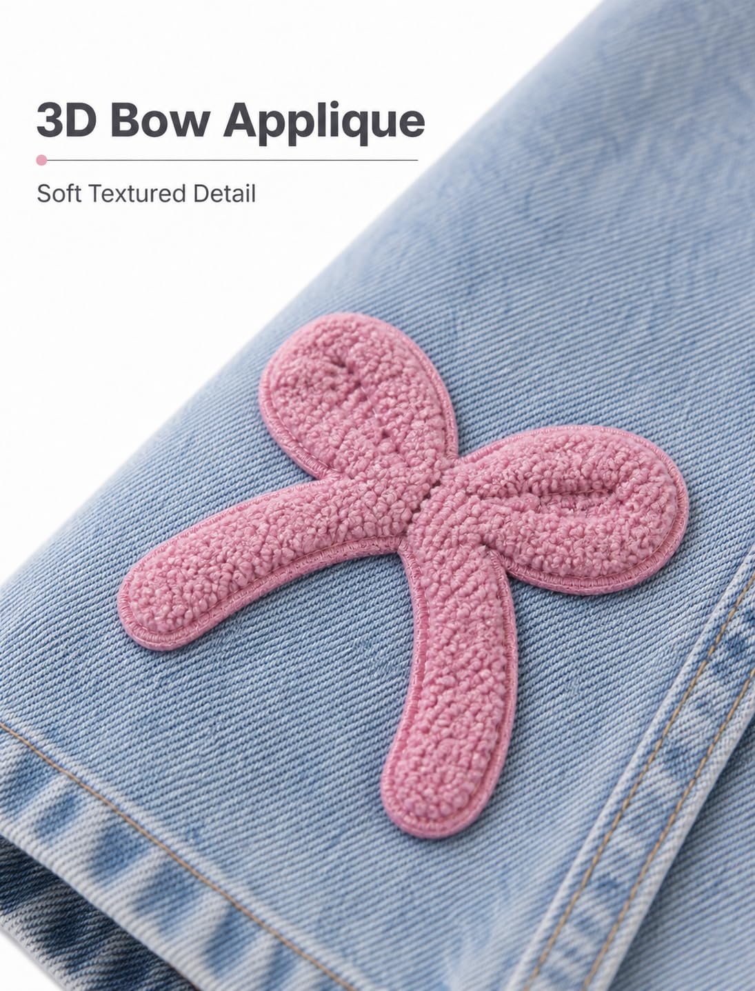 JiAmy Jeans larges pour filles avec nœud brodé pour enfants de 130 à 170 ans, 5 à 13 ans