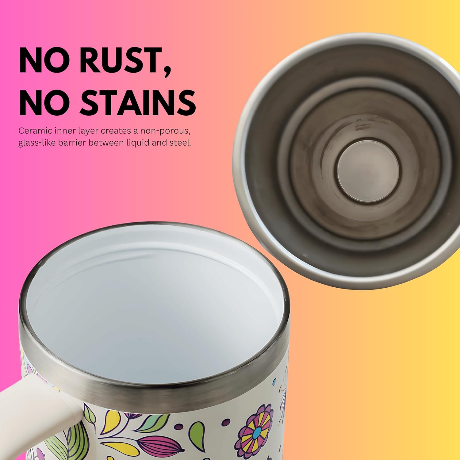 32 Oz Insulated Stainless Steel Tumbler with Handle and Straw lid | Limited Edition | Ceramic Lined Interior | Leak-proof | Travel Mug for Hot/Cold Drink | Carrying Bag Gift Blossom - Image 3