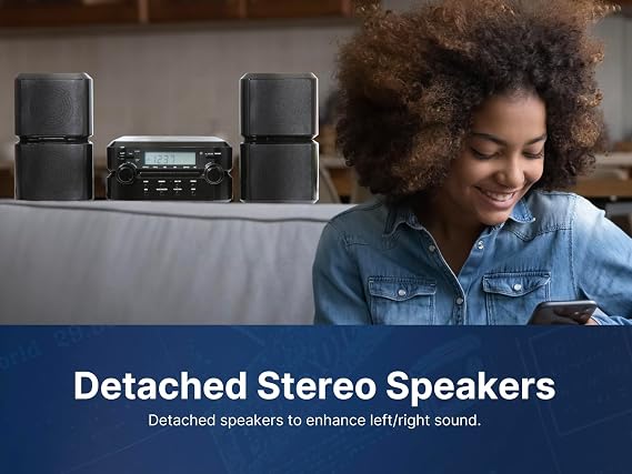Emerson ES-4001 Bluetooth Micro Music System with MP3, CD Player, FM Radio, Alarm Clock, AUX Input, LED Display, Compact Design, and Remote Control