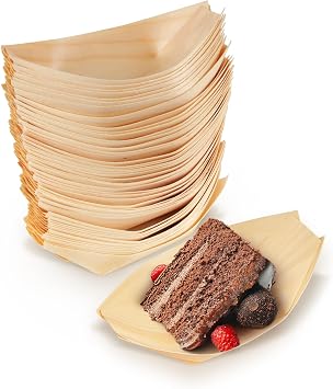 BambooMN - Disposable Food and Appetizer Wood Boat Dishes - 4.3" x 2.5" x 1" - 100 Pieces