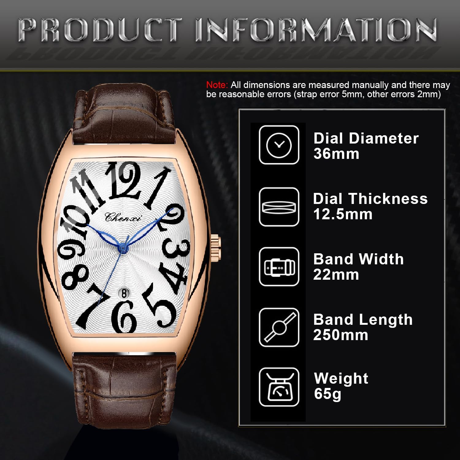 Tiong Men’s Barrel-Shaped Quartz Watch - Colorful Number Dial, Black Leather Strap, Stylish Design, Ideal Gift with Box - Image 6