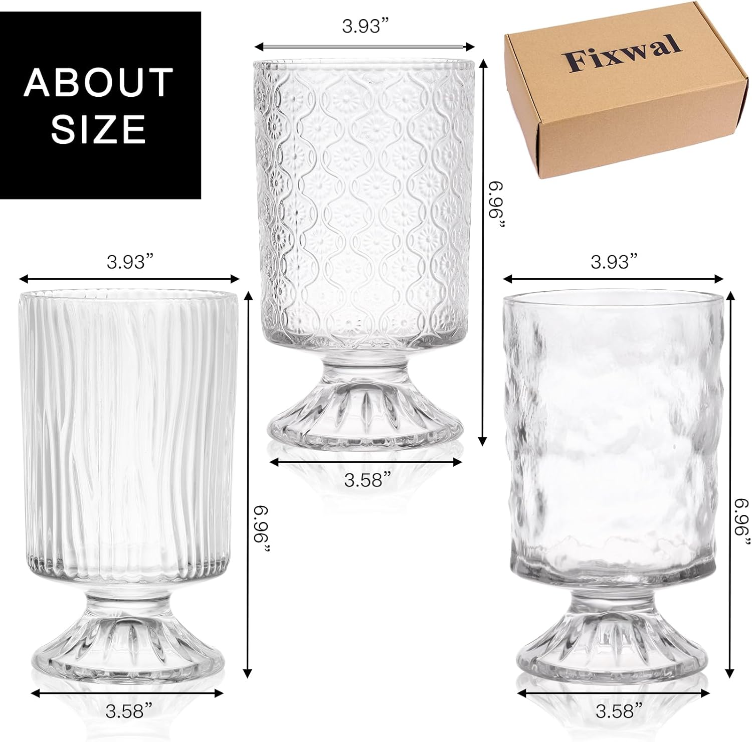 Set of 3 Clear Embossed Glass Vases for Wedding Centerpieces