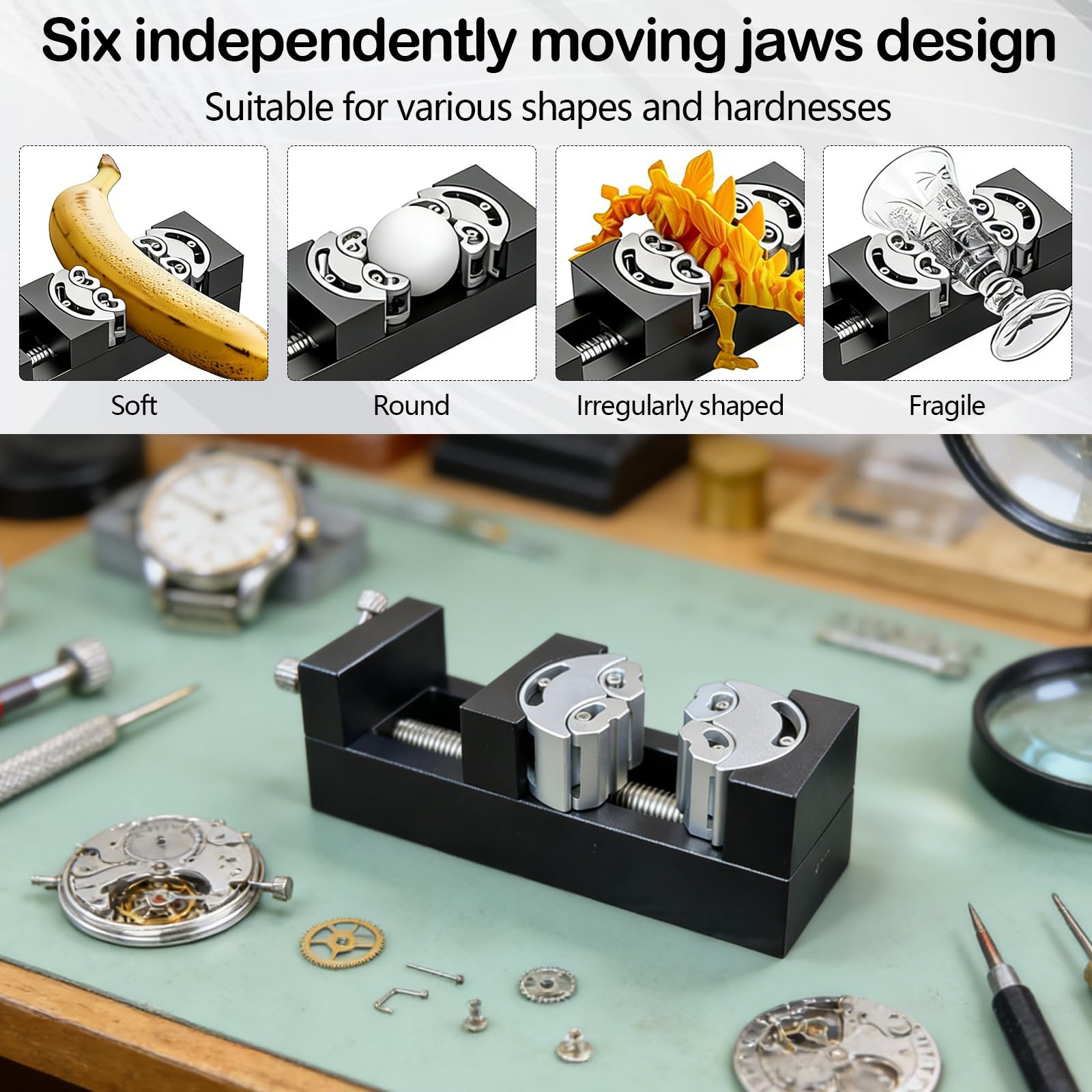 Mini-Schraubstockklemme, Fraktal Schraubstock Selbstjustierender Mini-Tischschraubstock mit 6 unabhängigen Backen Selbsteinstellendes Intelligentes Fraktal-Design für Handwerksarbeiten Modellbau