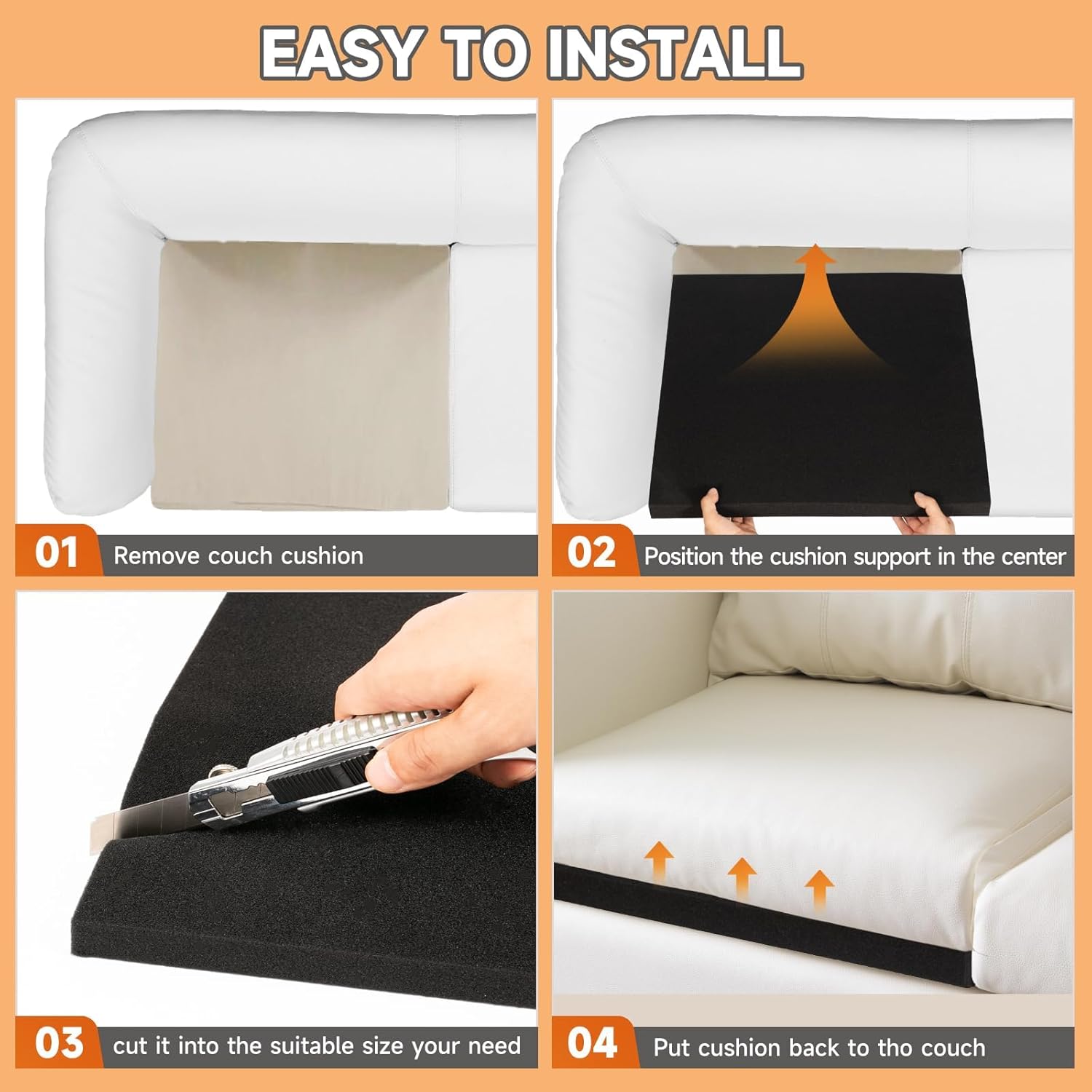22"×22" Couch Cushion Support for Sagging Seat, 2-Pack 40D Square High-Density Foam Sofa Cushion Support Board,Couch Supporter for Under The Cushions,Black (Black, 2PCS)