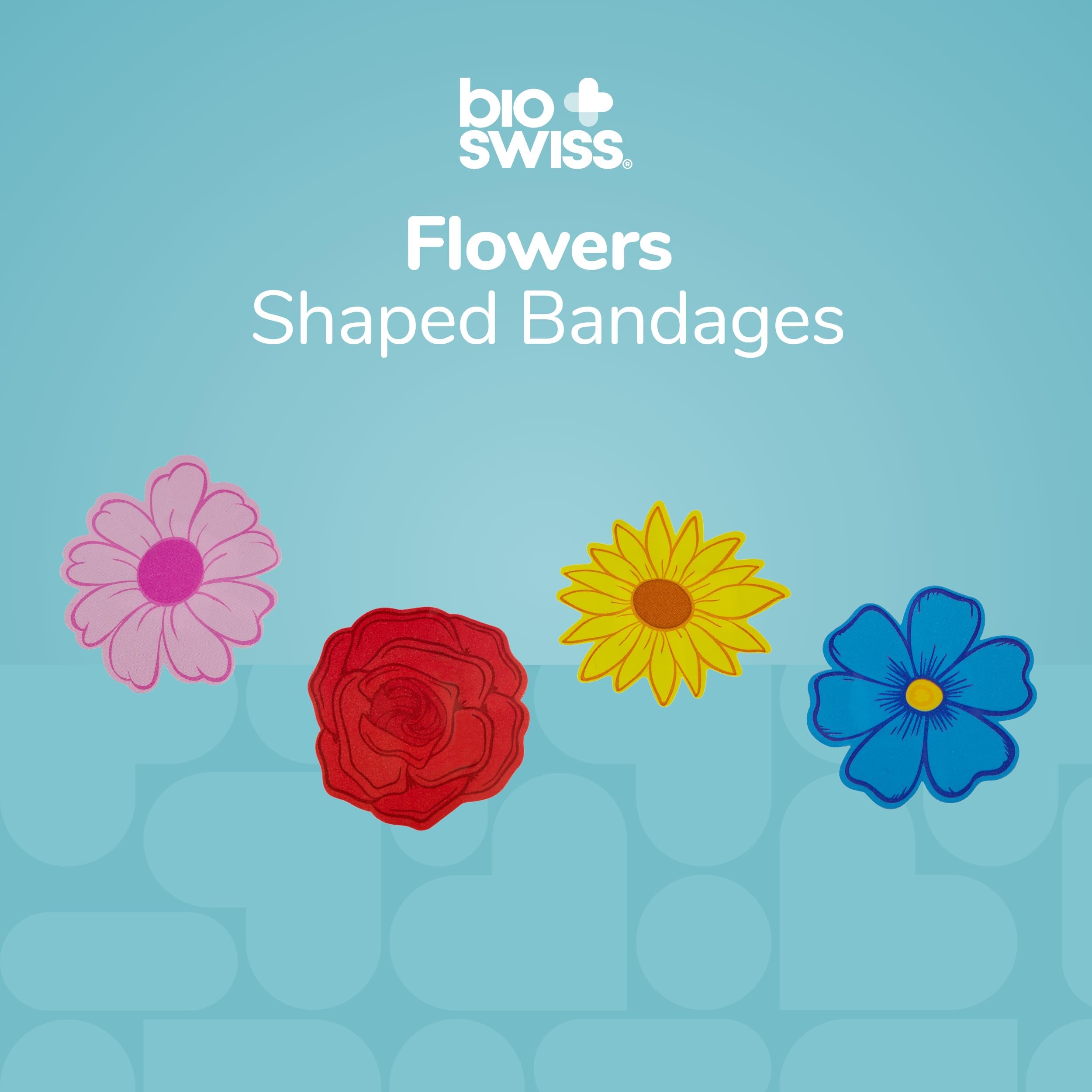 BioSwiss Bandages, Flowers Shaped Self Adhesive Bandage Set, Latex Free, Sterile Wound Care, 50 Count