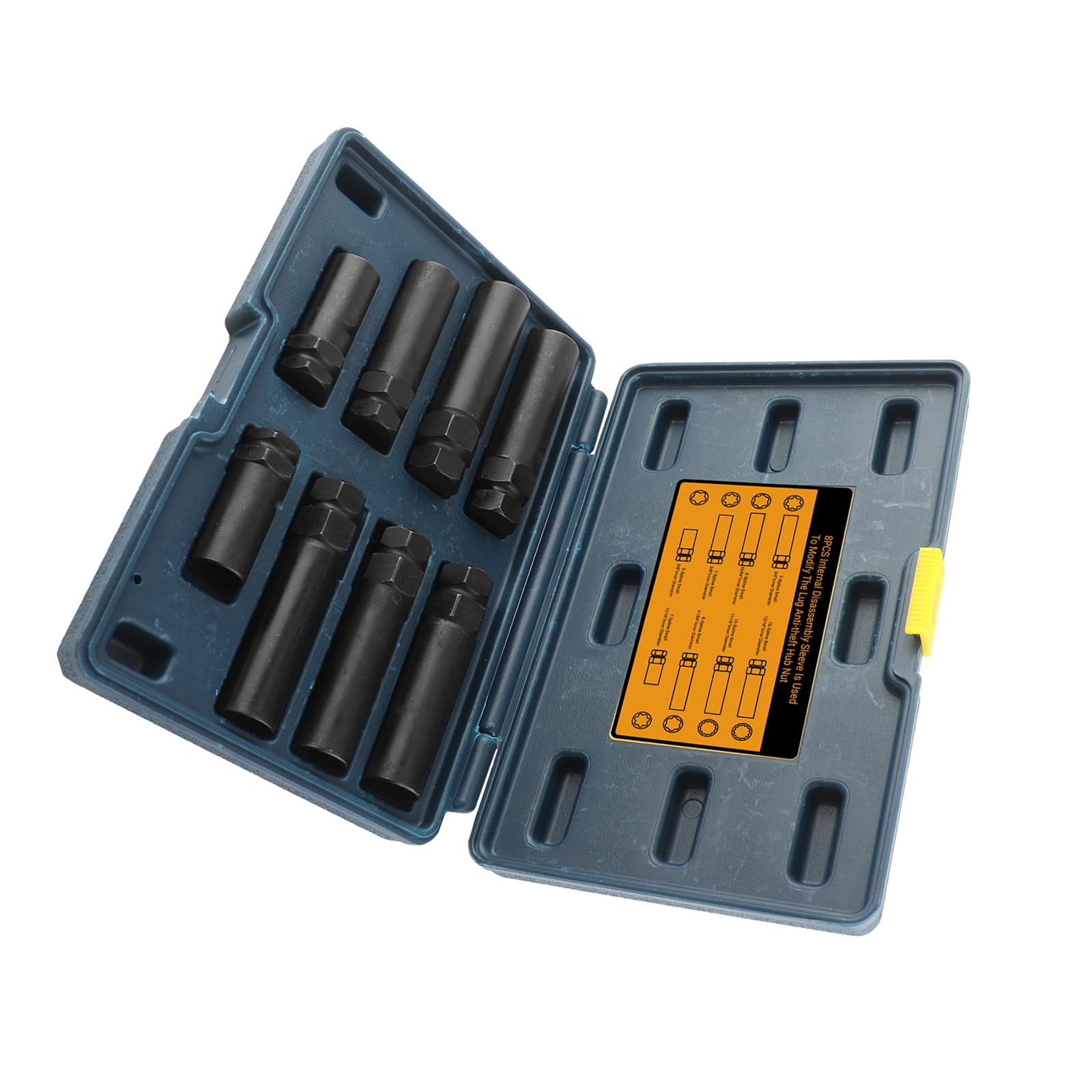 Hsioluted Cg1786bl 8Pcs High Strength Universally Ergonomic Wheel Removal Tool Set For Metric Lugs Nut For Easy Tire Changes Spline Lugs Nut Socket Set