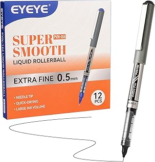 EYEYE Needle Rollerball Pens Extra Fine Point 12 Pack, 0.5mm Black Pen Quick Dry, Liquid Ink Pens Fine Point Smooth Writing Pen for Journaling, Note Taking, Office, School Supplies