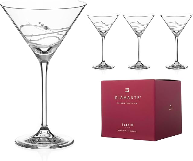 DIAMANTE Martini Cocktail Glasses Set - 'Soho' - Embellished with Swarovski Crystals - Gift Box of 4
