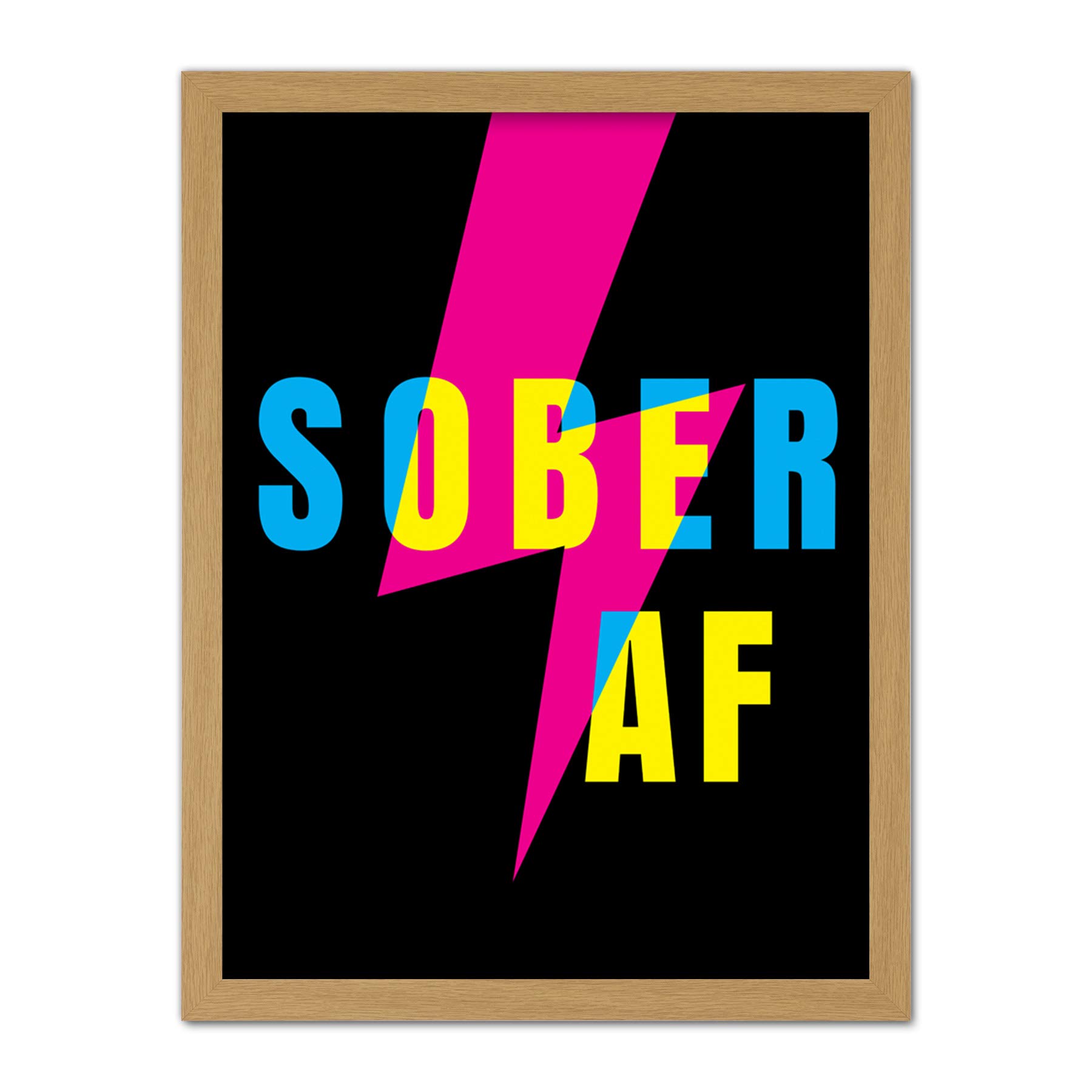 Wee Blue Coo Sober AF Lightning Bolt Typography Artwork Framed Wall Art Print 18X24 Inch