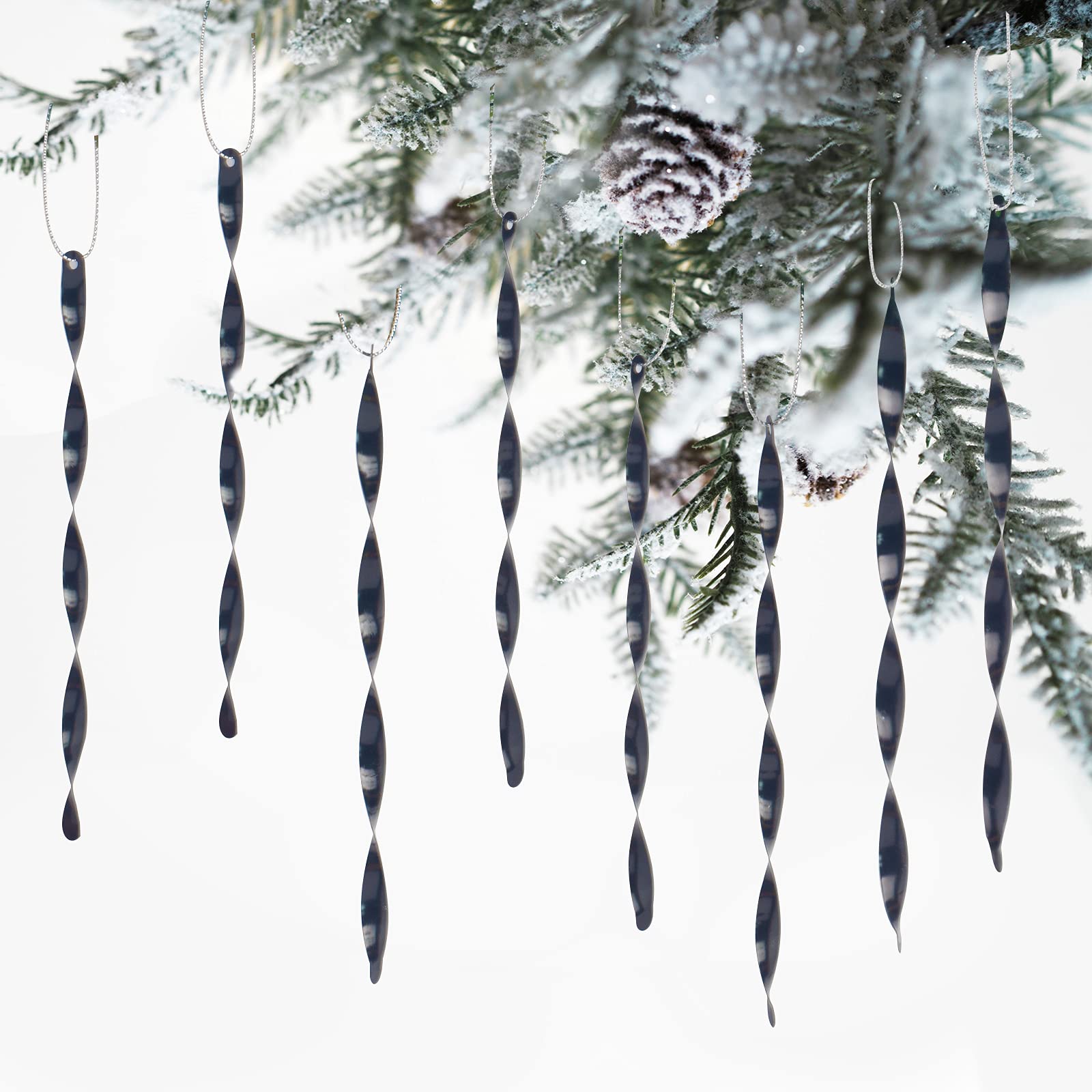 Décorations de Noël en aluminium torsadé noir, ornements de luxe de 17,8 cm pour sapin chic