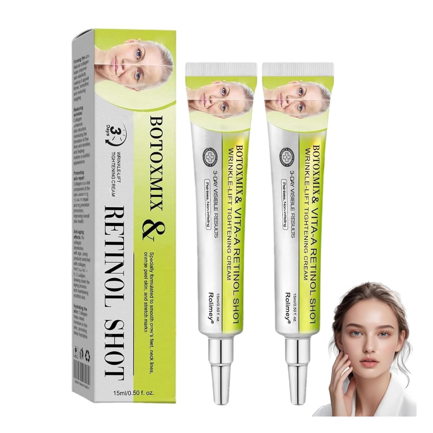 FILWY Botoxmix & Vita-A Retinol Shot Wrinkle-Lift Tightening Cream, Advanced Retinol Body Lotion, Natural Anti Wrinkle cream - Pore Minimizer,Wrinkles & Fine Lines for All Skin (2 PCS)