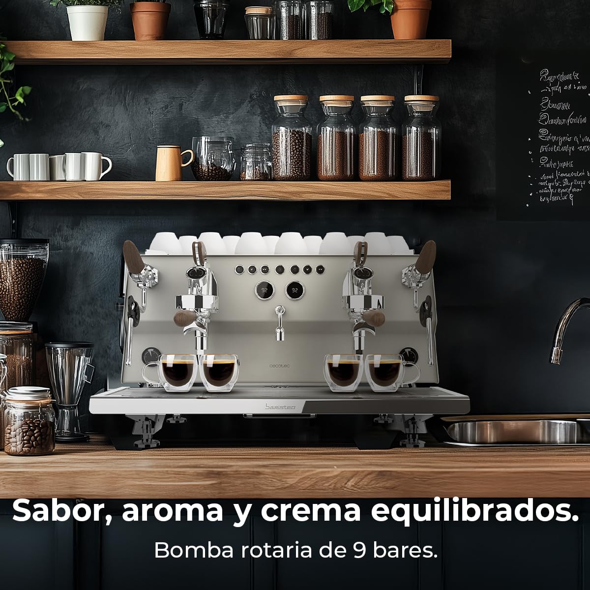 Cecotec Machine a Café Expresso Professionnelle Barista Baristeo Gastro. Pré-Infusion Réglable Pour Crème Parfaite, Pompe Rotative 9 Bars, Porte-Filtre 58 Mm, Chaudière Inox 10,5 L, Affichage PID