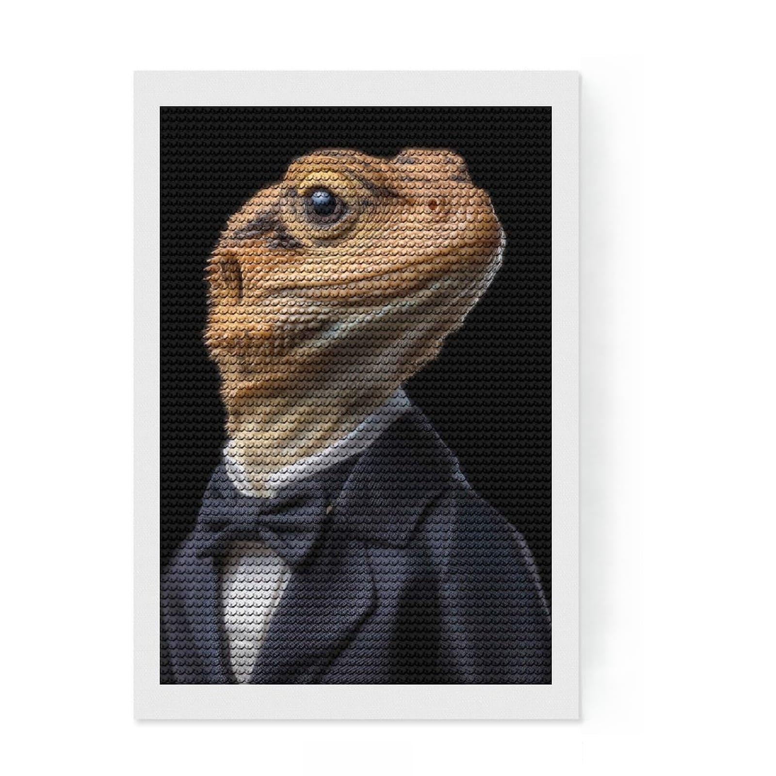 Junmoney Lizard in A Suit Diamond Painting Kit 8"x12", Complete Accessories, Sparkling Round Gems, Full Kit Included, Modern Decor