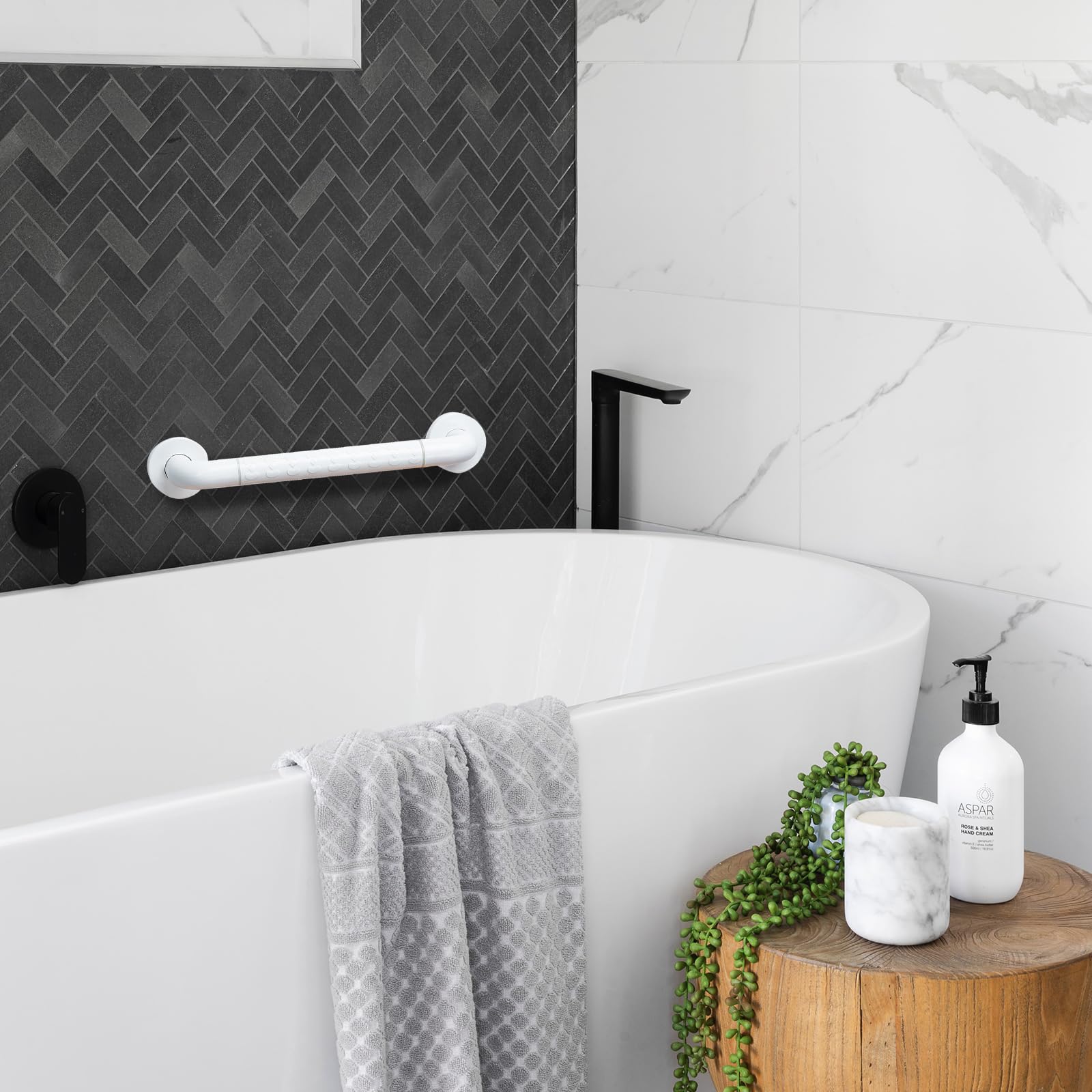 Barres d'appui Salle de Bain Avec Poignée Antidérapante et Cercles de Sécurité Lumineux,WC,Douche,Porte-serviettes,Aide-escalier Seniors et Enfants 60cm