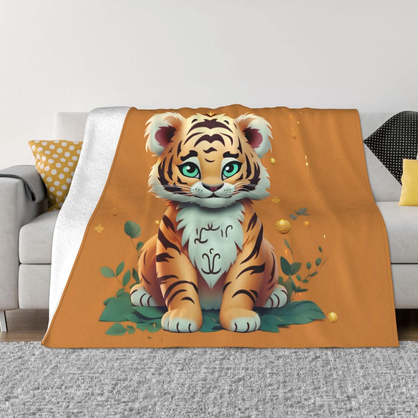 Year of the tiger funny tiger Throw Blanket 60"x50" Flannel Fluffy Warm Blanket for Couch, Reversible Plush Blankets for Bed, Comfy Fuzzy Blanket for Sofa, Plush Lightweight-Blankets for All Season