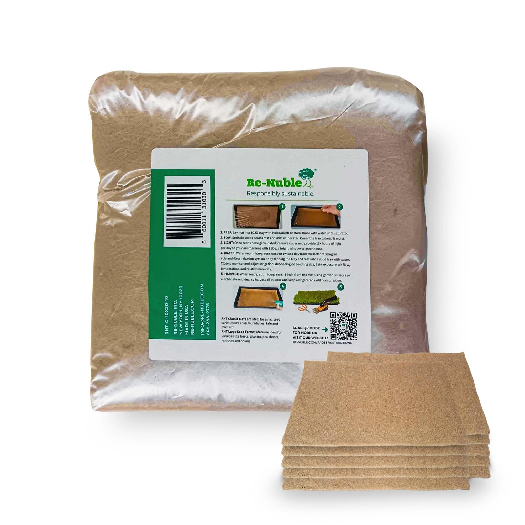 Renu Terra Large Seed Format Mats - Deeper Root Growth for Spinach, Baby Greens, Microgreens - for Indoor Gardening - Growing Pads for Hydroponic Gardening - 10" x 20" - 10pack