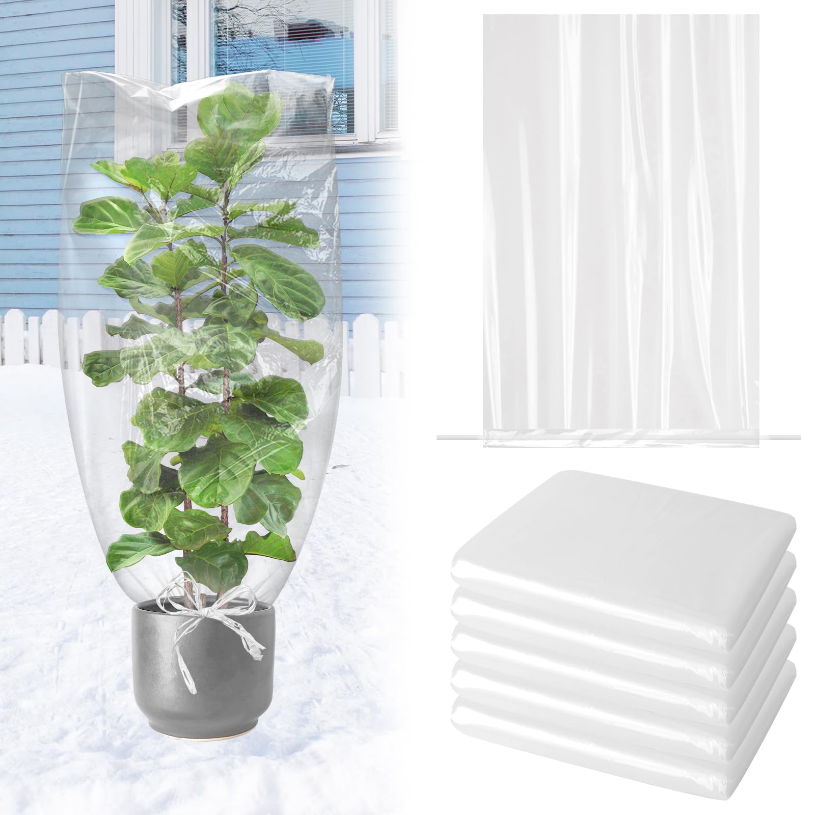 UNIFAMILY 5PCS Plastic Plant Covers Freeze Protection with Drawstring, Plant Shelter Bags Waterproof, 40 x 27 in Plant Frost Protection Covers,