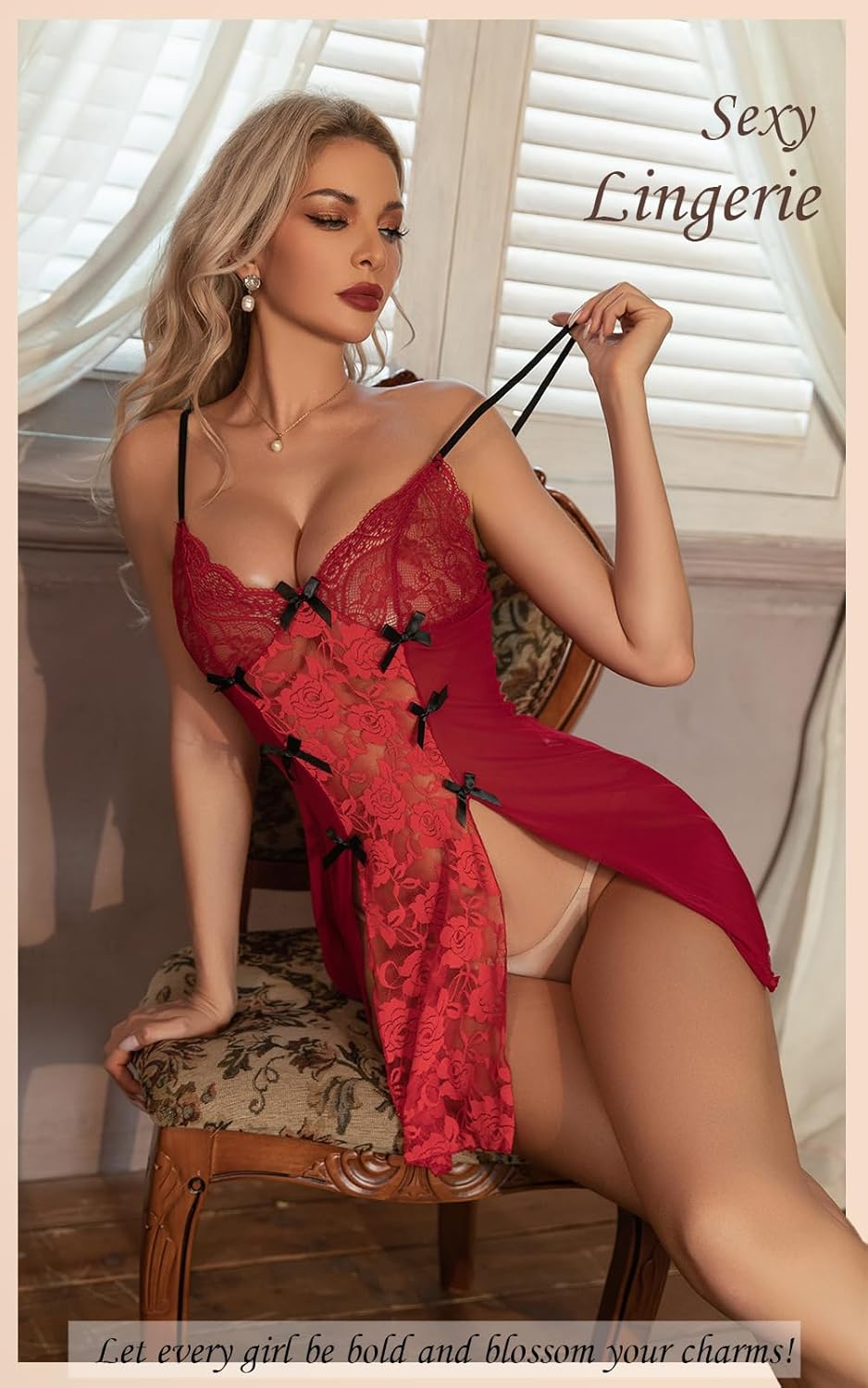 Sexy Night Gowns Babydoll Lingerie Dress For Women Lace Trim Sleep Dress Sheer See-through Lingerie - Image 5