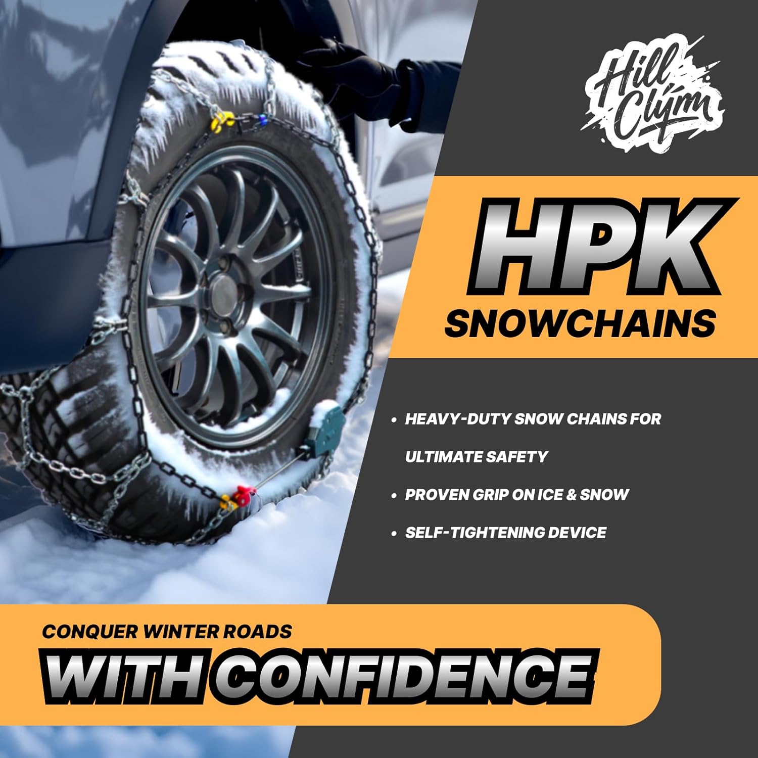 auto fixing snow chains for pickup trucks & suvs off-road, heavy duty quick fit & easy installation snow tire chains, portable reusable emergency tire traction chain, set of 2 (hpk-2335)