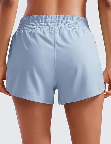 Miniatura 2 de CRZ YOGA Pantalones cortos de correr de cintura alta para mujer de 25 pulgadas forro de malla de secado rápido pantalones cortos de entrenamiento
