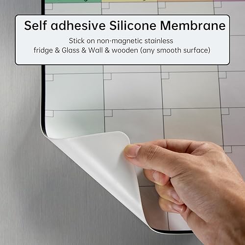 Miniatura 2 de MCCORL Calendario semanal de borrado en seco y calendario mensual autoadhesivo en nevera de acero inoxidable no magnético, vidrio, pared y madera