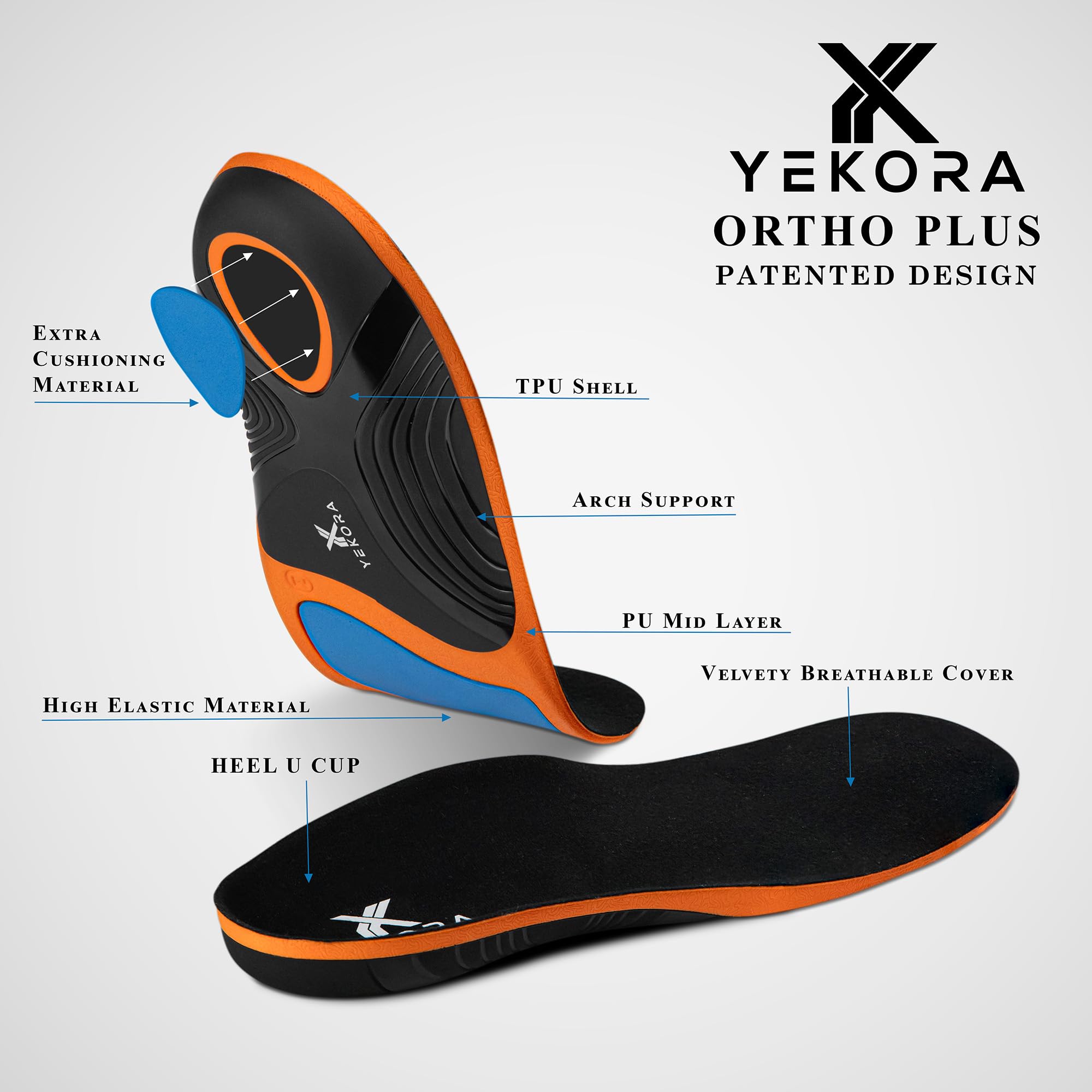 Ortho Plus Plantillas Ortopédicas para Zapatos con Soporte del Arco – Pies Planos, Fascitis Plantar, Espolón Calcáneo, Pie Cavo y Pie Valgo – Hombre y Mujer (M: 40-42 EU)
