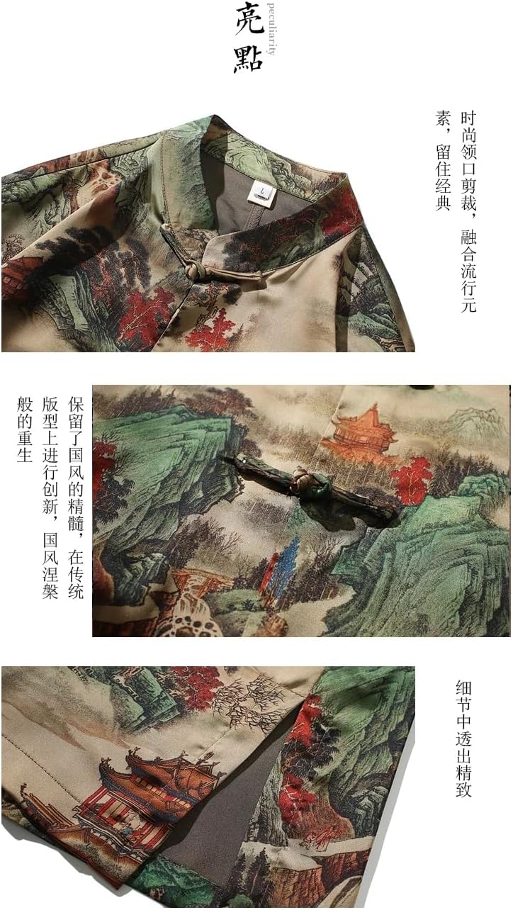 Summer Ice Silk Men's Print Kung Fu Shirt Tops Men Half-Sleeve Tang Disc Buckle Shirts