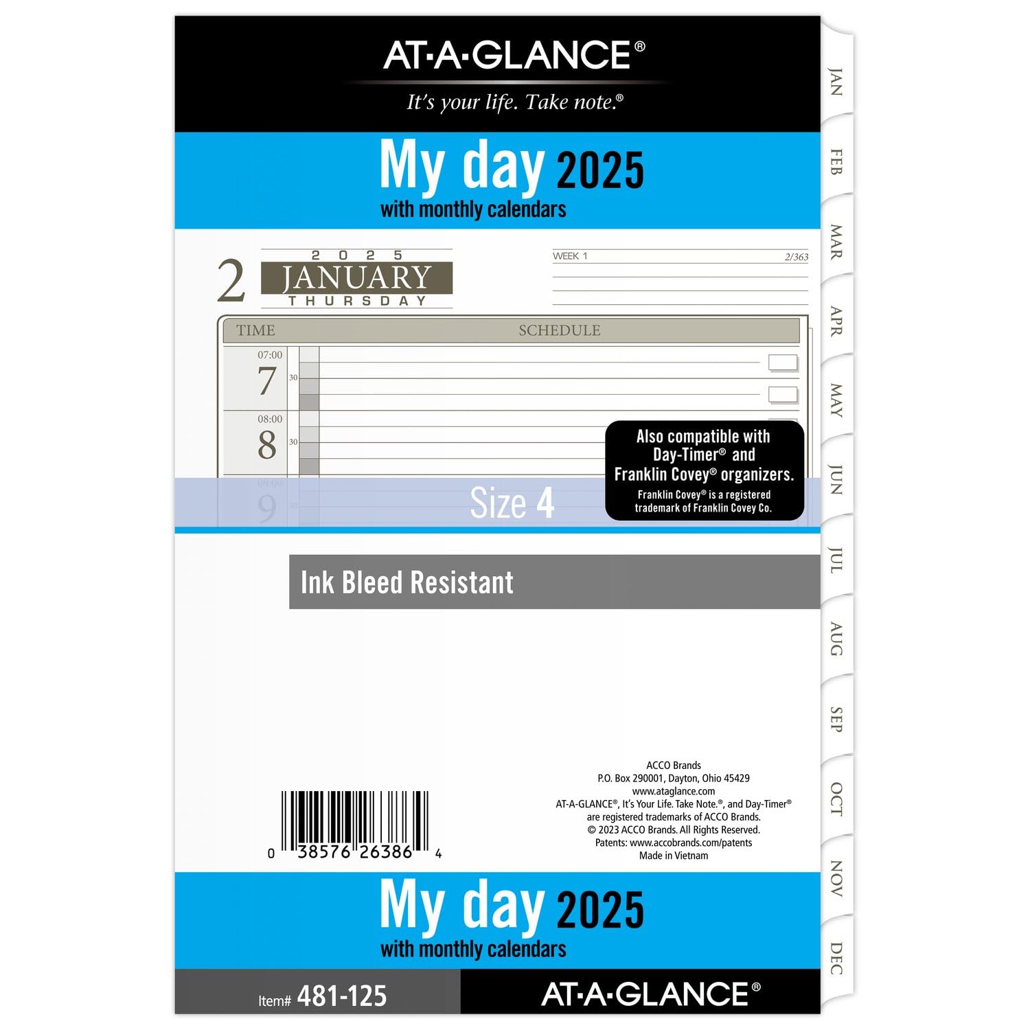 AT-A-GLANCE 2025 Planner, Daily, 5-1/2" x 8-1/2", Desk Size, One Page Per Day Refill, Loose-Leaf (481-125-25)