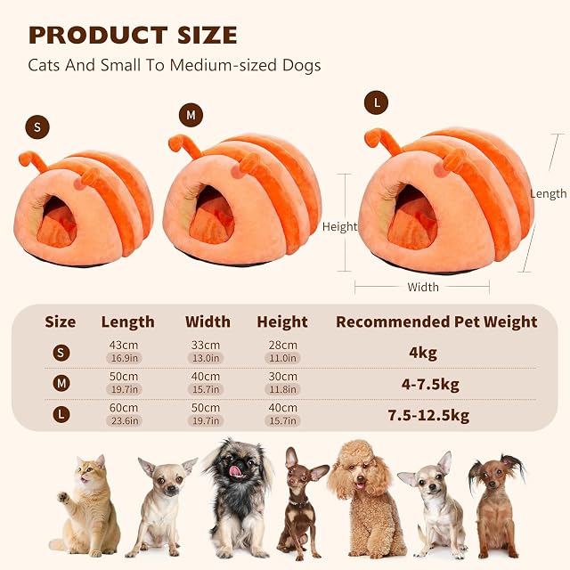 Foto 3 de 6 de PETCUTE Cama Cueva de Felpa para Mascotas Pequeñas,Camas para Gatos y Perros,Cama Cueva para Mascotas…