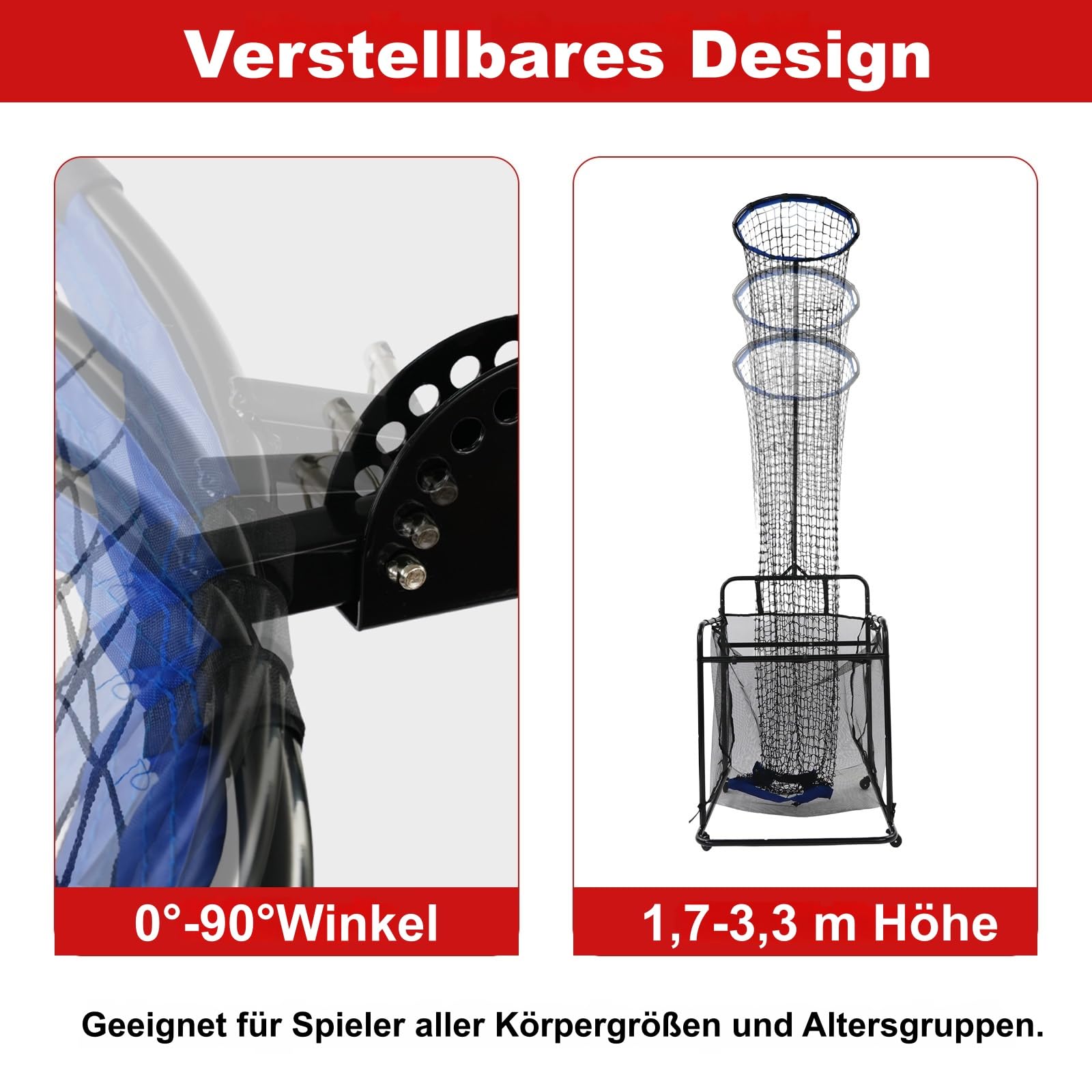 Volleyball-Setztrainer mit Rädern, Volleyball-Trainernetz Einstellbare mit 0°-90° Winkel und 1.7-3.3 m Höhe, Rebounder übungsnetz Abnehmbare mit Auffangtasche zum Schlagen, Spiken
