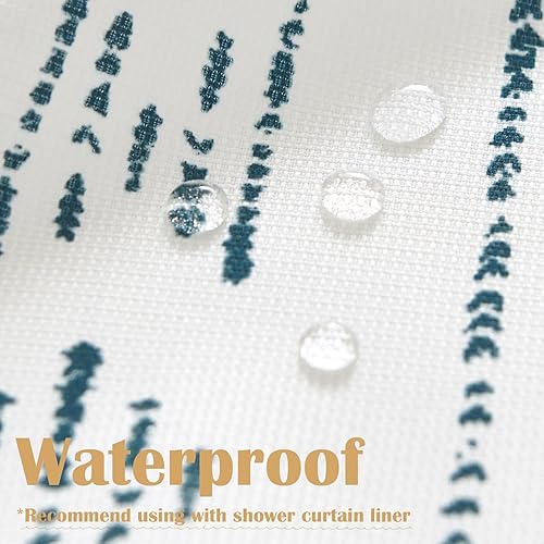Miniatura 3 de jinchan Cortina de ducha bohemia bohemia de tela a rayas verticales bohemias para baño con 12 ganchos, impermeable, 70 x 72 pulgadas