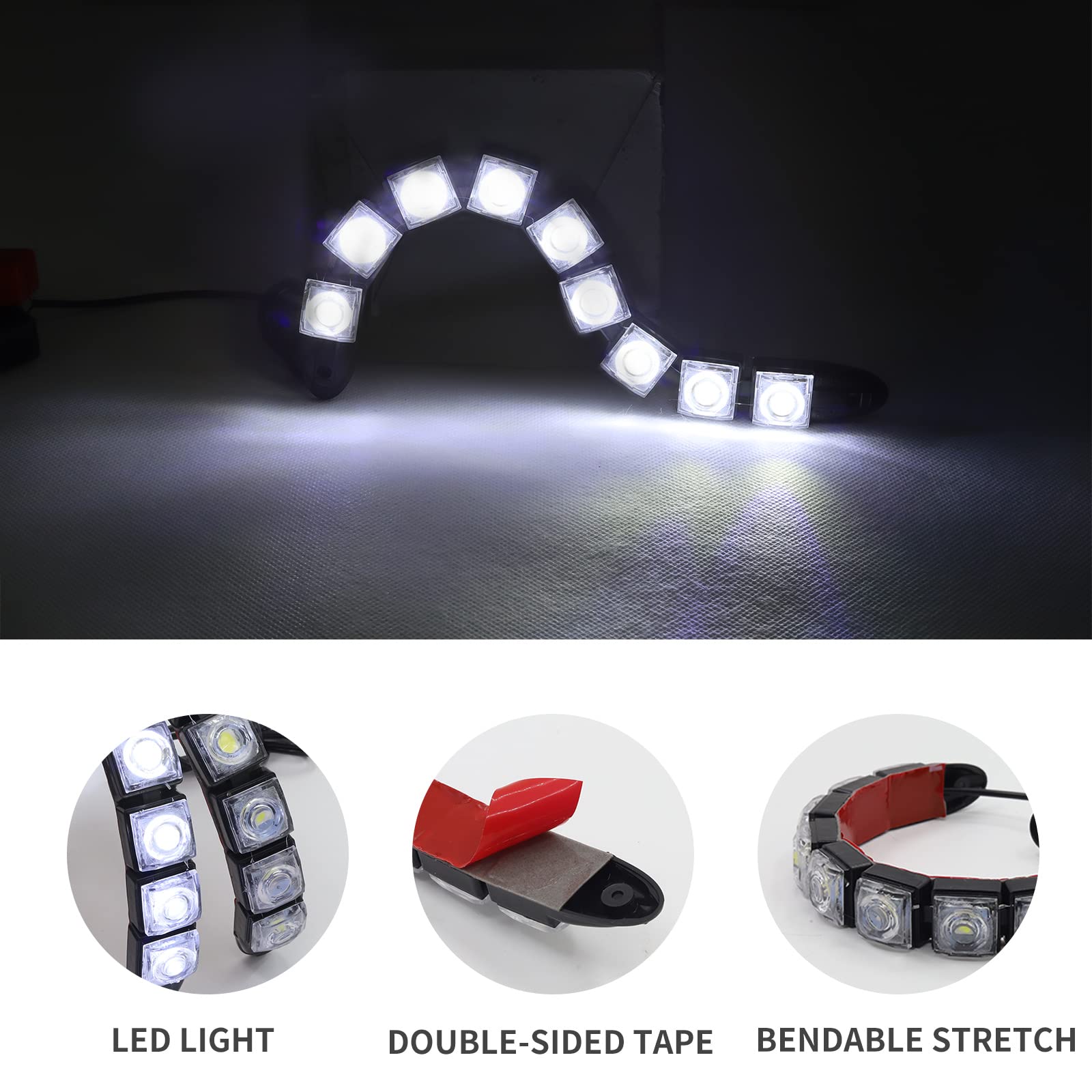 2PCS Feux de Jour LED Voiture,Universal 9LED Bandes Feux Diurnes Flexibles 12V Feux de Circulation Diurnes DRL Feux de Position pour Voitures/Camions/Bateaux