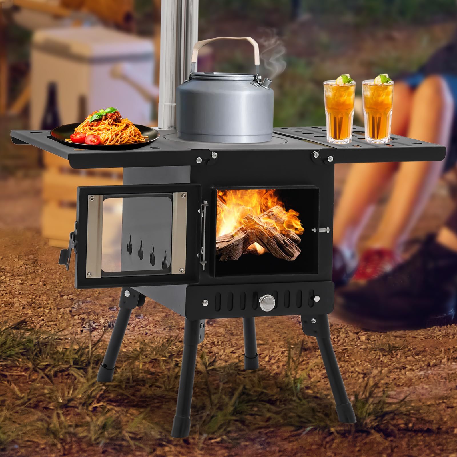 Stufa a legna pieghevole portatile (altezza regolabile da 36 a 56 cm) | Forno da campeggio con camino | Forno esterno in acciaio inox per tende | Attrezzature da campeggio e alpinismo