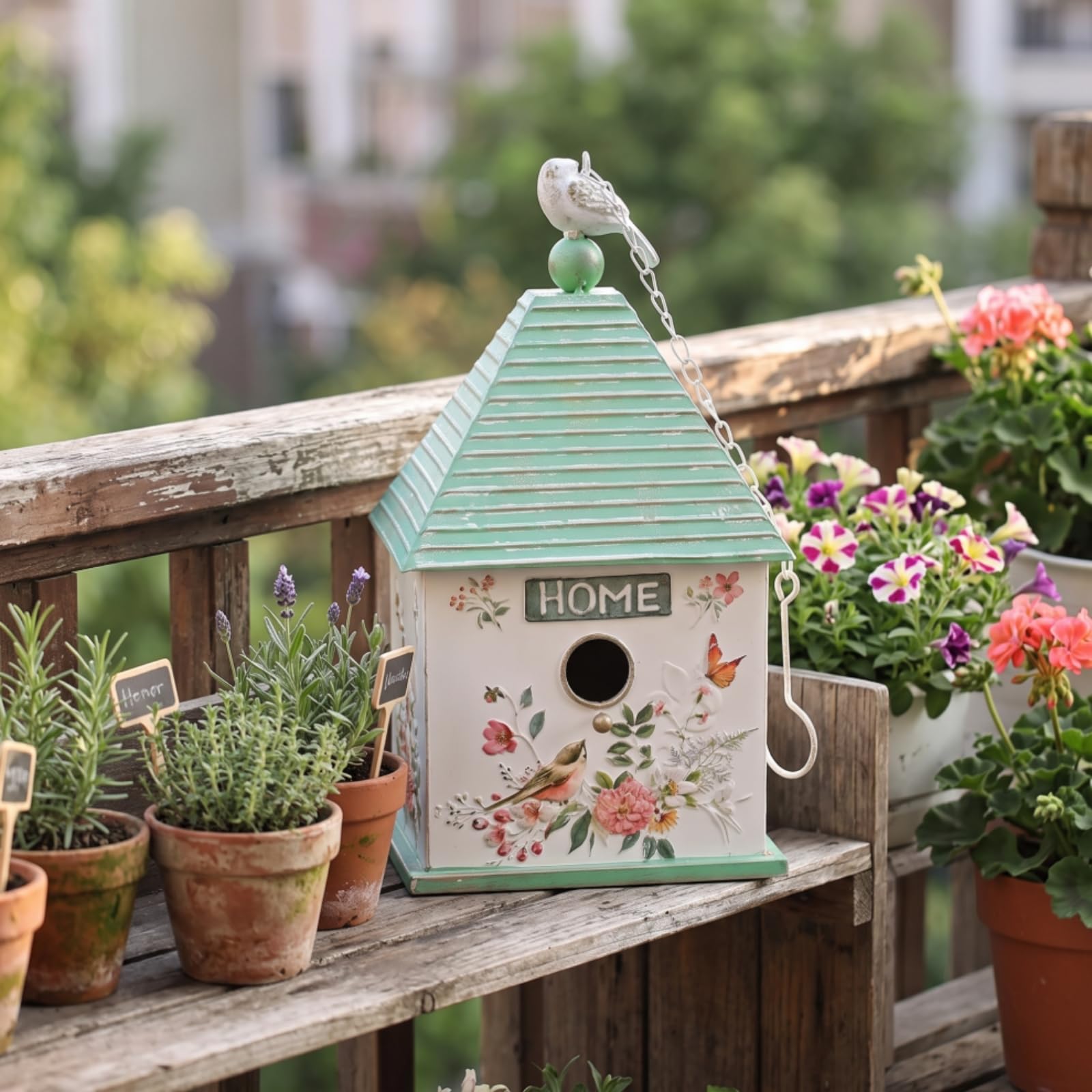 Pequeña Casa Pájaros Hierro Exterior Casa Pájaros Colgante Rústico Refugio para Aves para Balcón, Patio