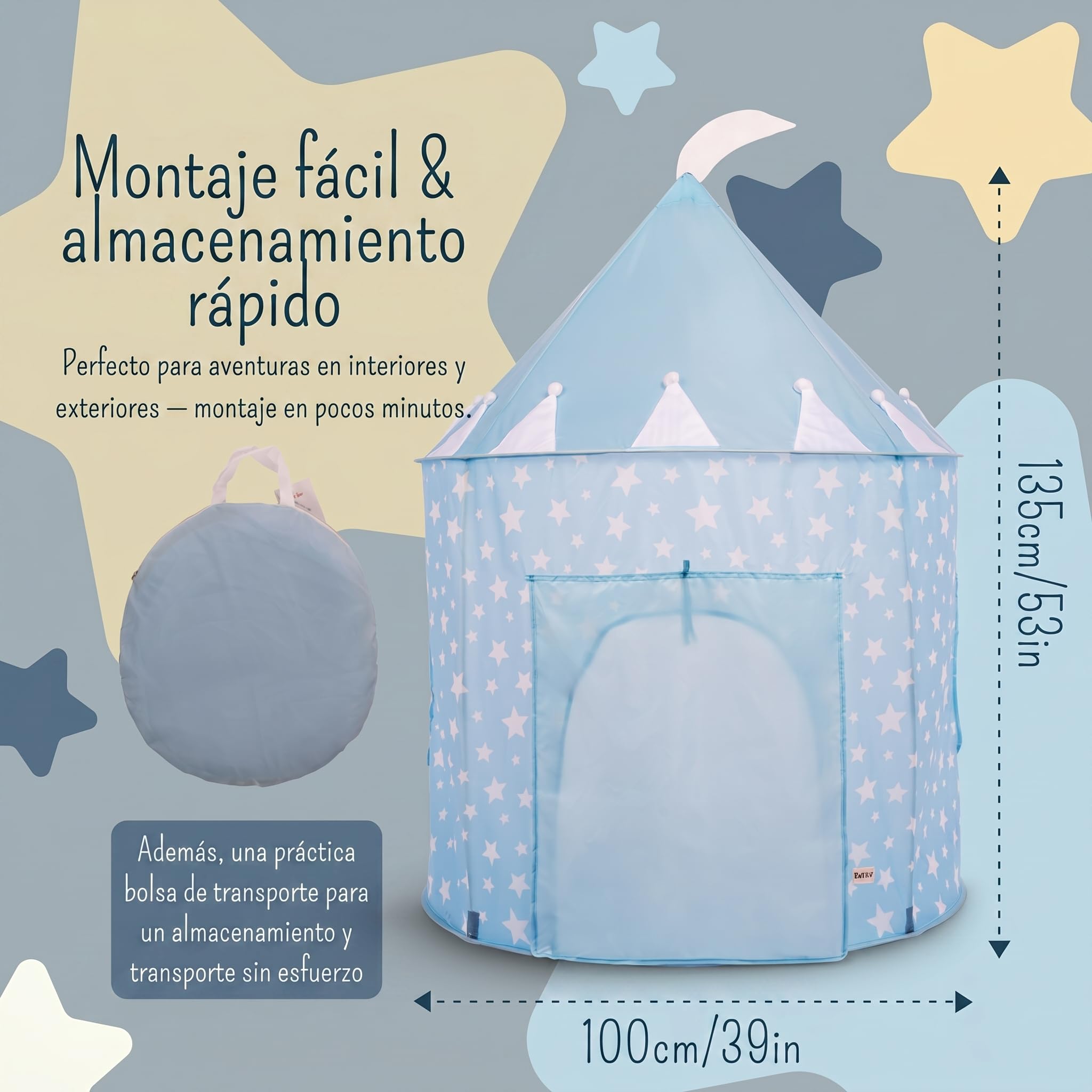 Tienda de juegos azul para niños, tienda emergente estrellada para interior/exterior para niños y bebés, área de juego/piscina de bolas y juguetes de jardín, diseño de estrella azul unisex