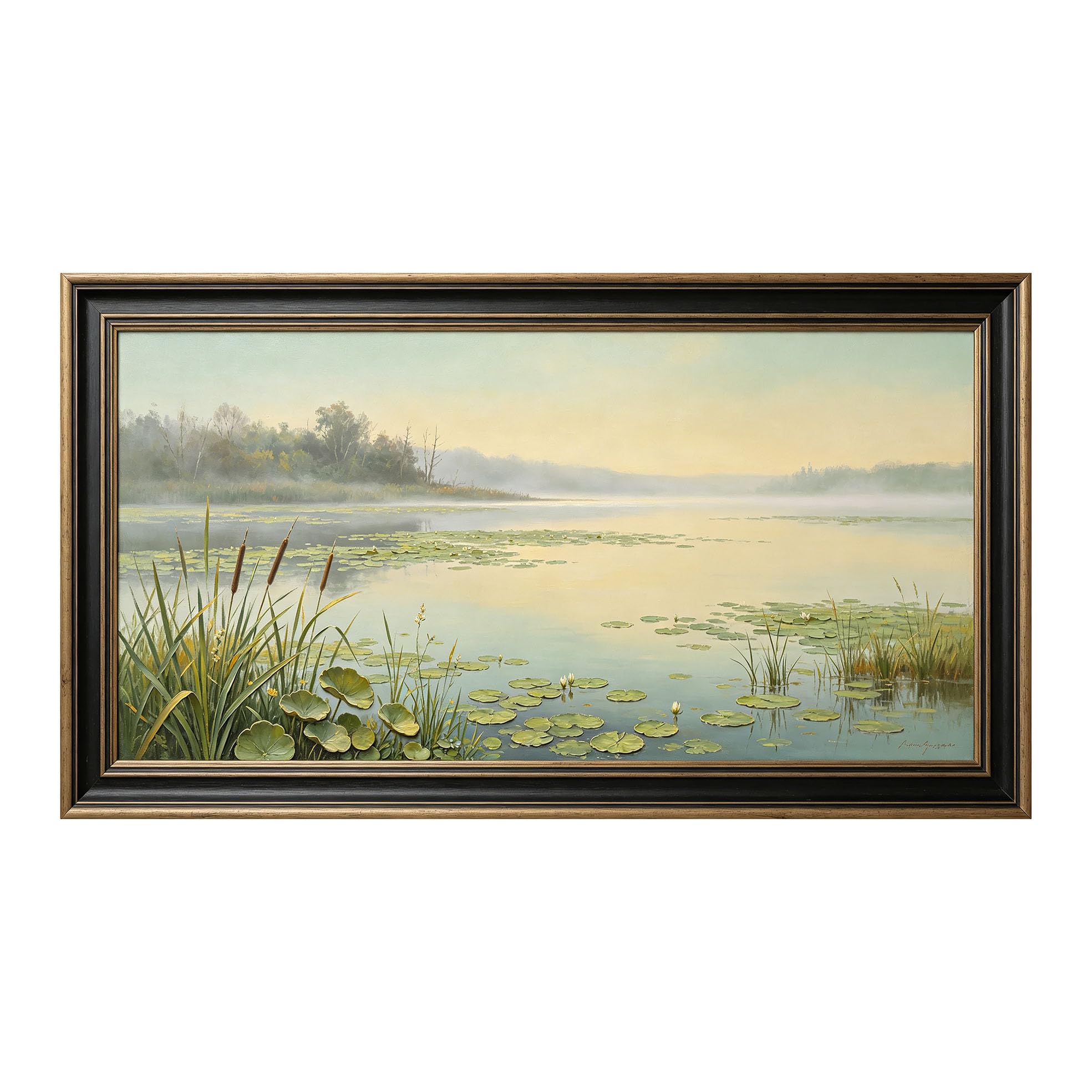 Yzpallescene 3D Framed Wall Art 50cm×100cm Misty Lake Morning Botanical Oil Painting Large Size SelfAdhesive Removable Wall Decor Prints Artwork for Living Room Bedroom Office