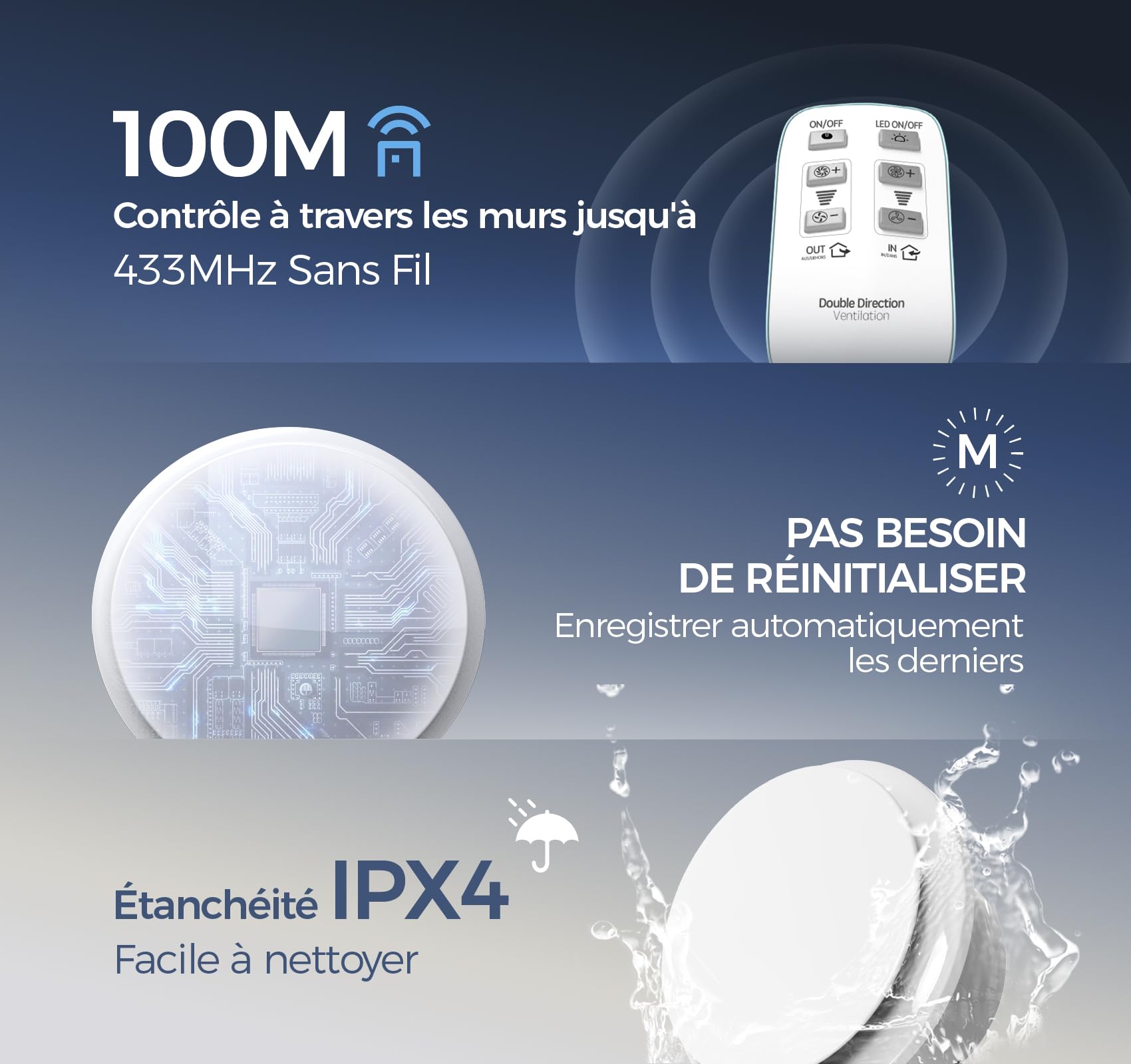 Extracteur d'Air 100mm, 6 Vitesses Ventilation, 2 Directions du Vent, 11 Effets Lumineux, Silencieux Ventilateur Extracteur dAir avec Télécommande, Aerateur VMC Salle de Bain Grenier Garage