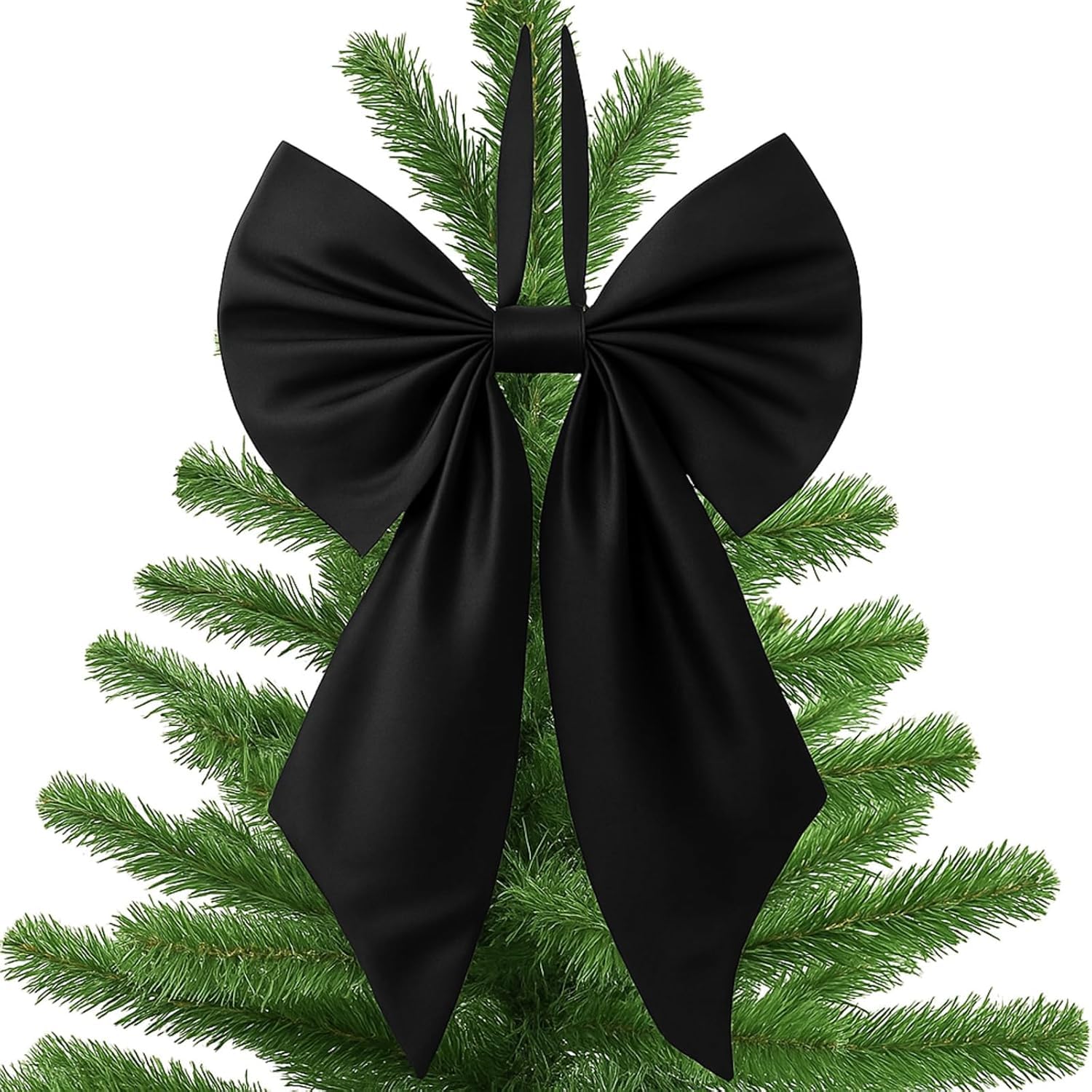 Large Christmas Bow Tree Topper Retro Velvet Bow Christmas Tree Top Decoration Hanging Ribbon Bowknot for Birthday Party & Wedding Party Backdrop Decor (Black-Not Velvet, 55cm*30cm)