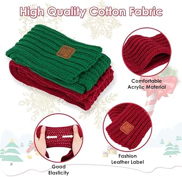 SlowTon Dog Knitted Scarf, 2 Pack Dog Warm Bandanas, Red Green