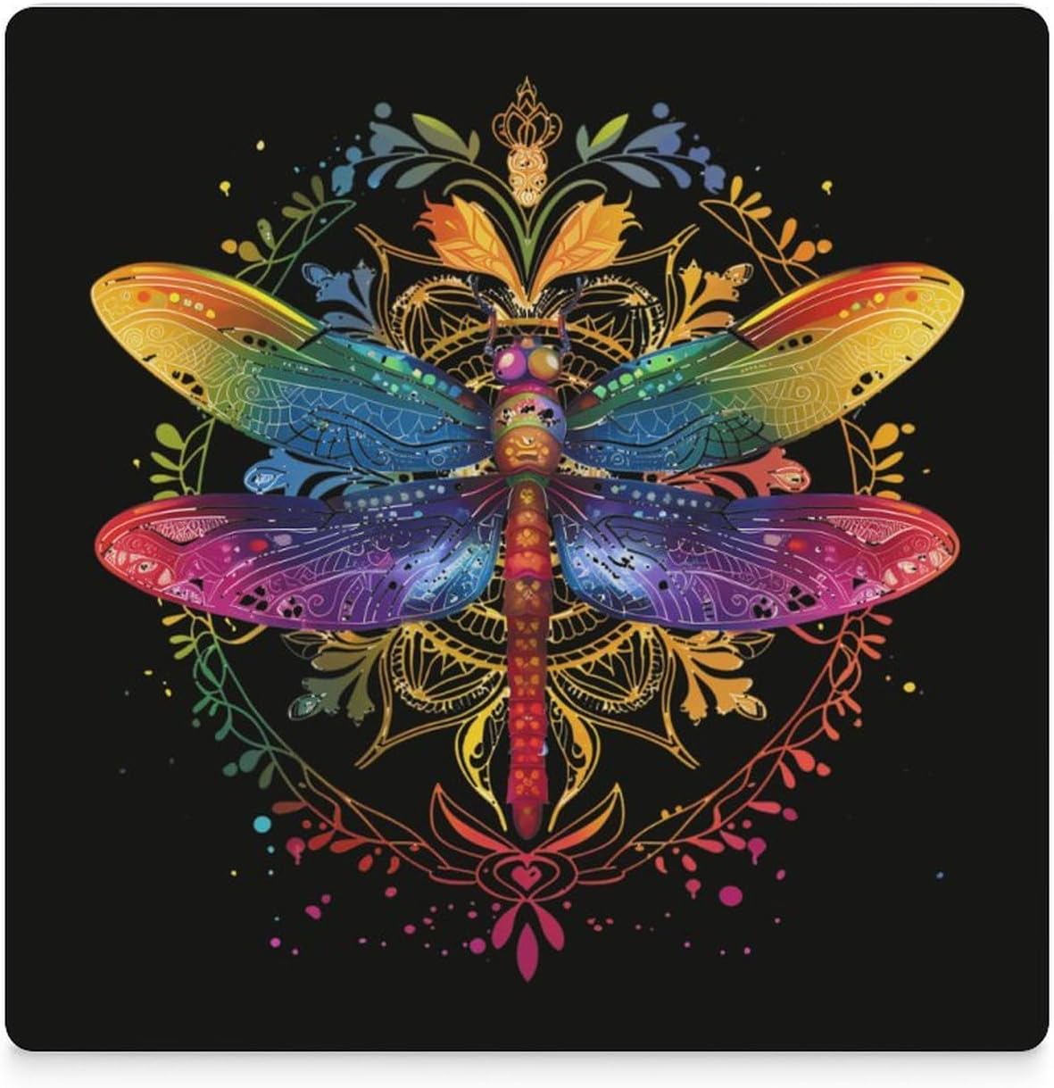 Mandala Dragonfly Chakra Dragonflies Coasters for Drinks Square Ceramic Coasters Cup Mats with Cork Base