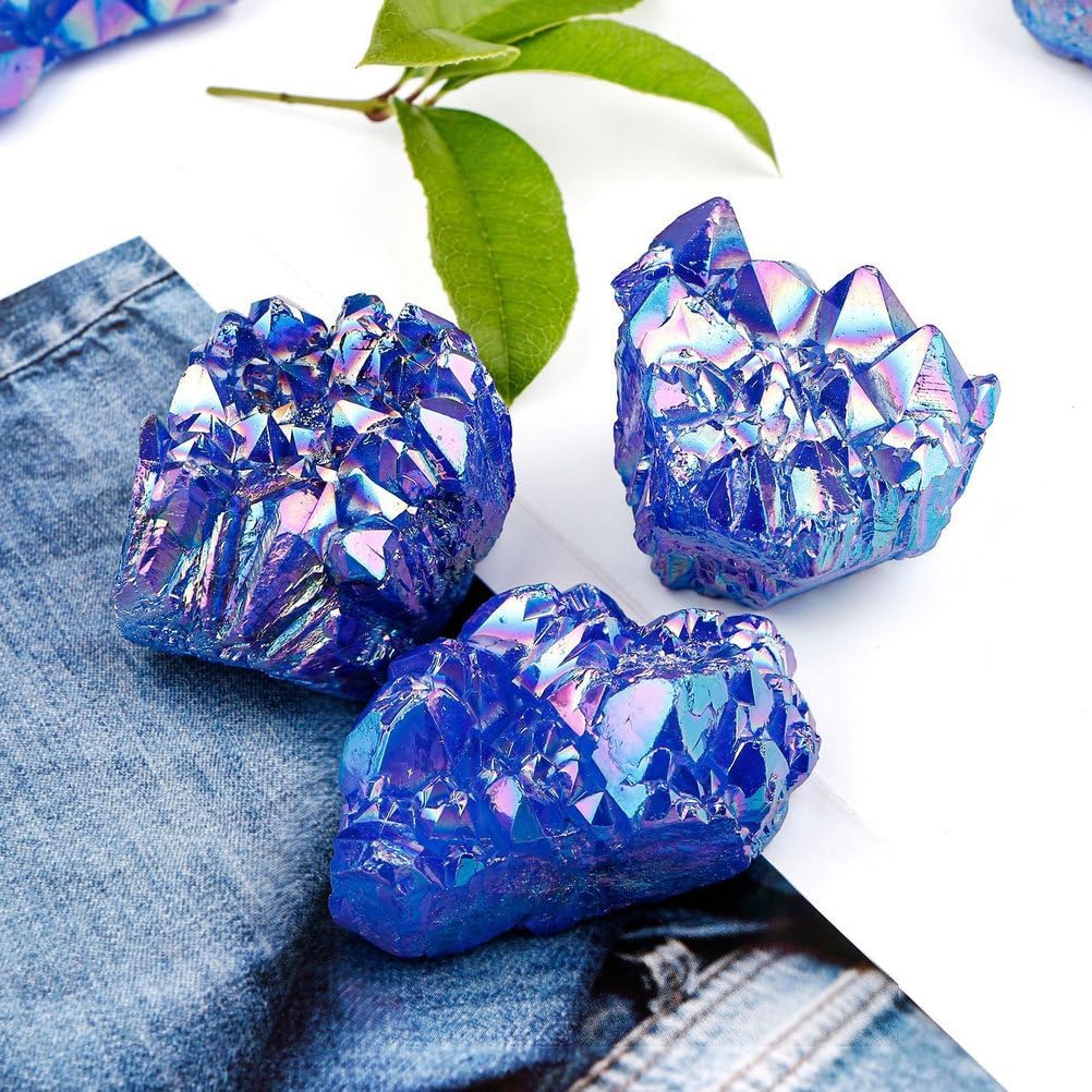 Crystal Raw Stone Blue Plated Color Crystal Cluster Electroplated Color Crystal Cluster Home Decoration Craft Ornaments,5~6cm,100~130g